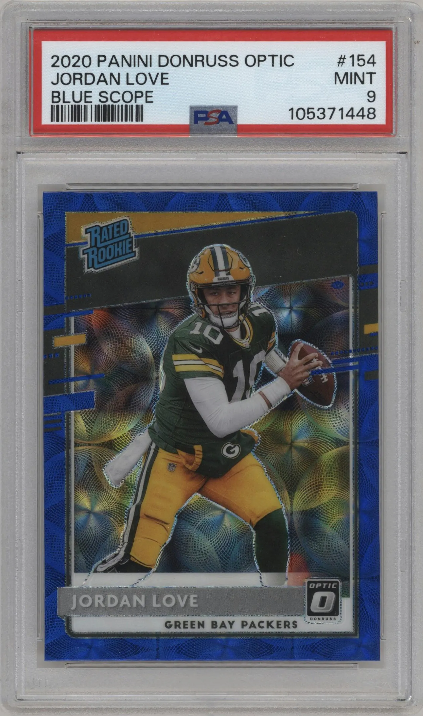 2020 Panini Donruss Optic Rated Rookie Jordan Love Blue Scope #154 PSA 9