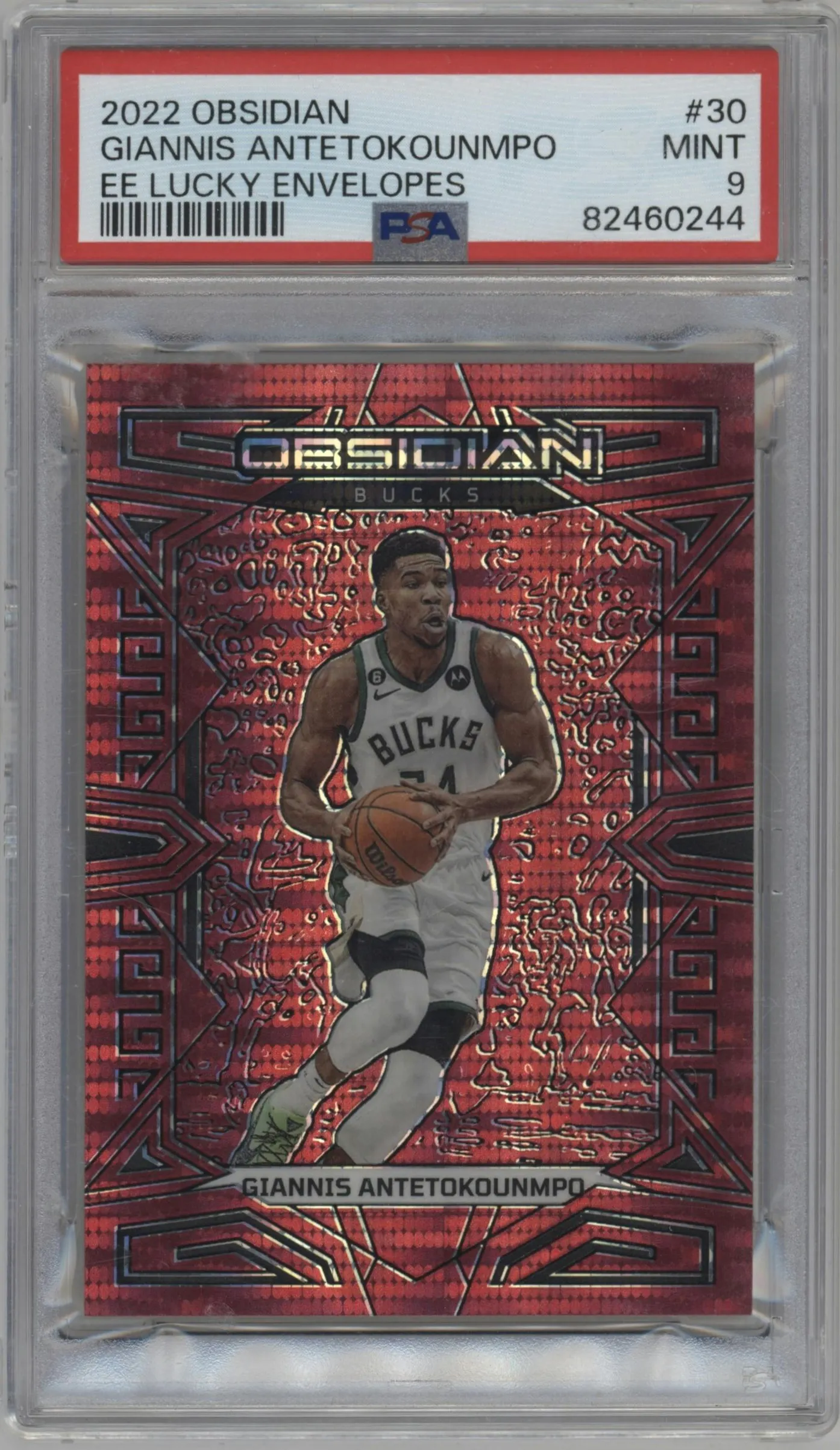 2022 Panini Obsidian Giannis Antetokounmpo Electric Etch Lucky Envelopes #30 PSA 9