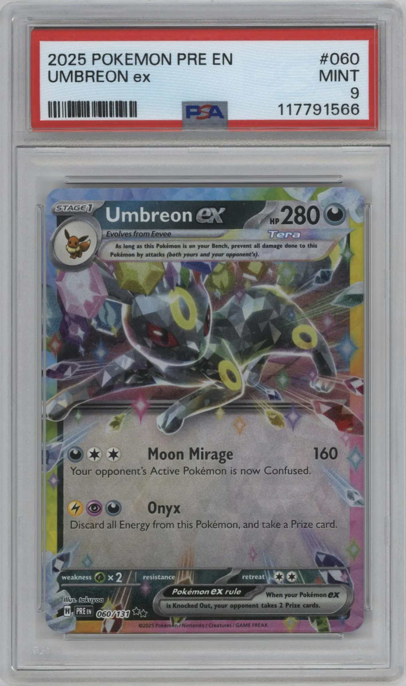 2025 Pokemon SV Prismatic Evolutions Umbreon ex #060 PSA 9