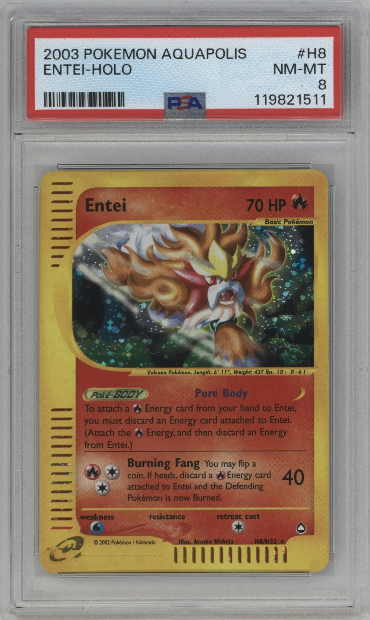 2003 Pokemon E-CARD Aquapolis Entei #H8 PSA 8