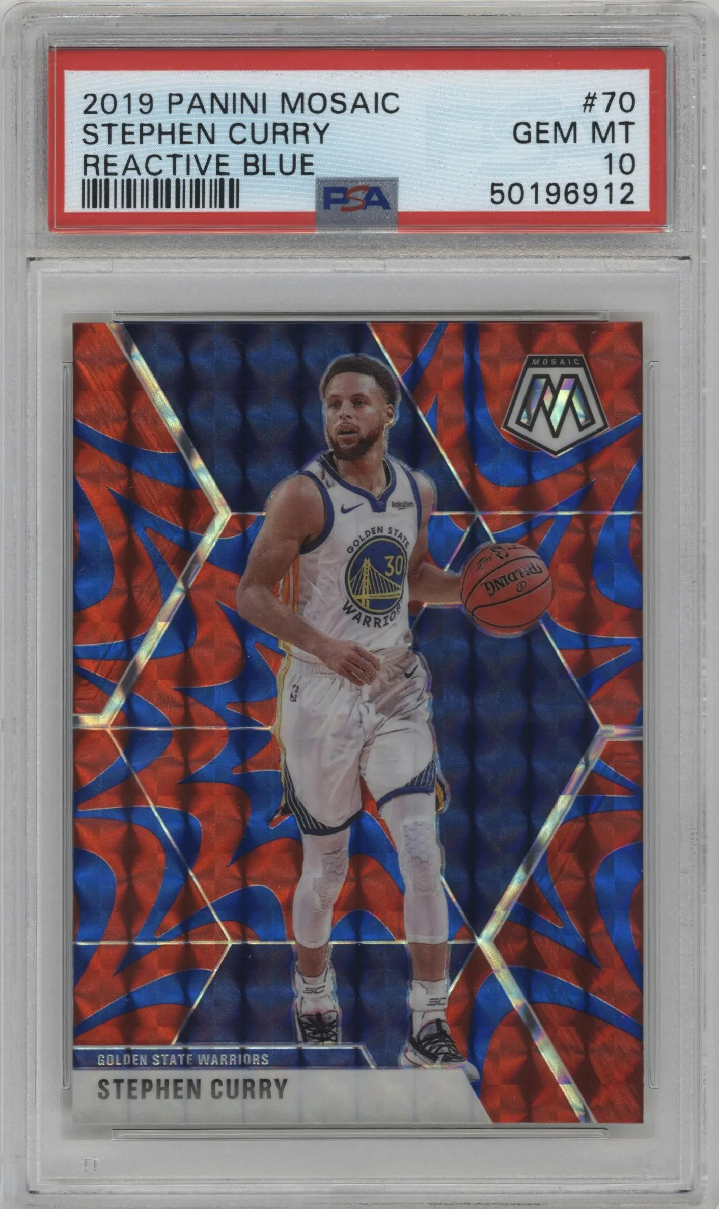 2019 Panini Mosaic Stephen Curry Reactive Blue #70 PSA 10
