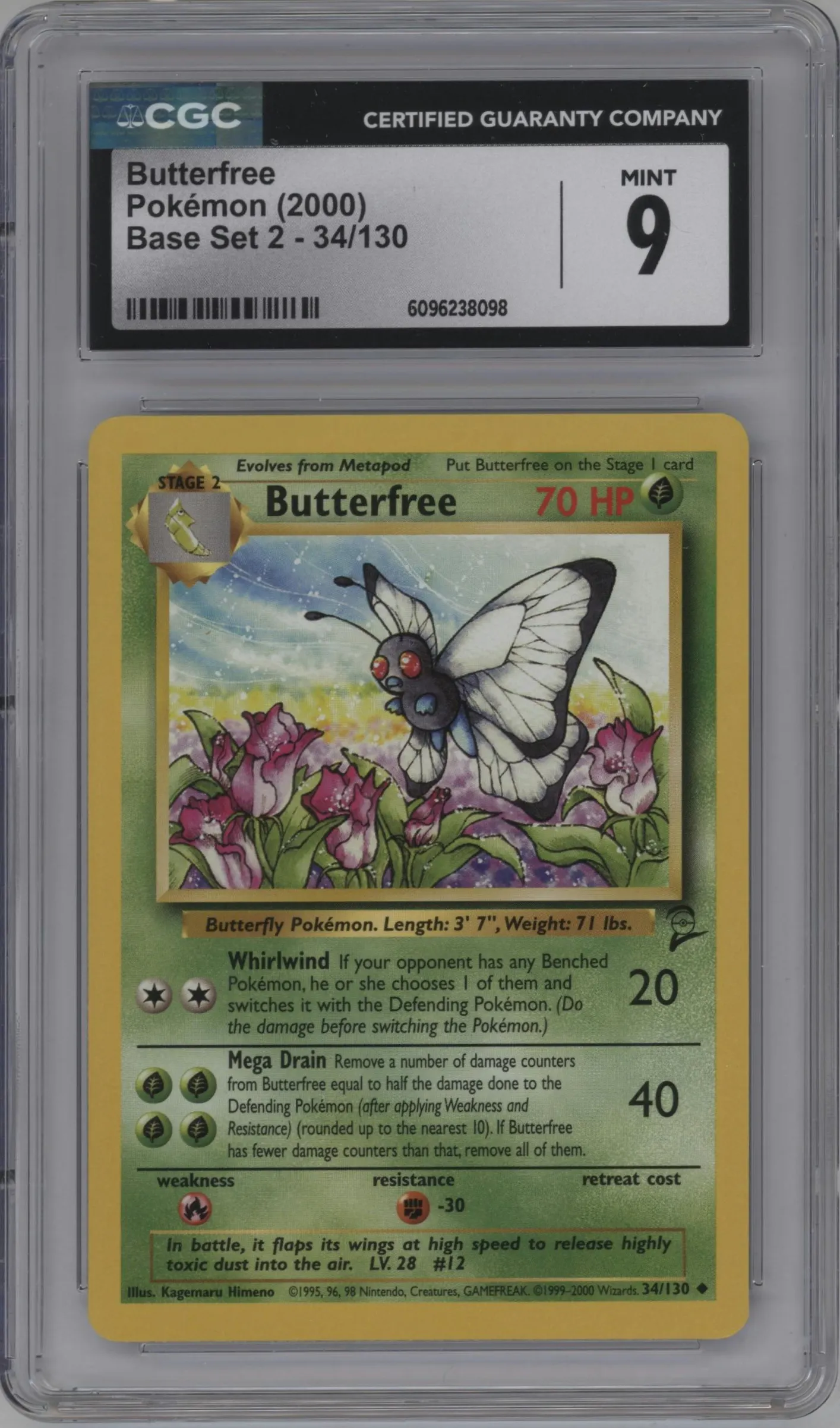 2000 Pokemon Base Set 2 Butterfree #34 CGC 9