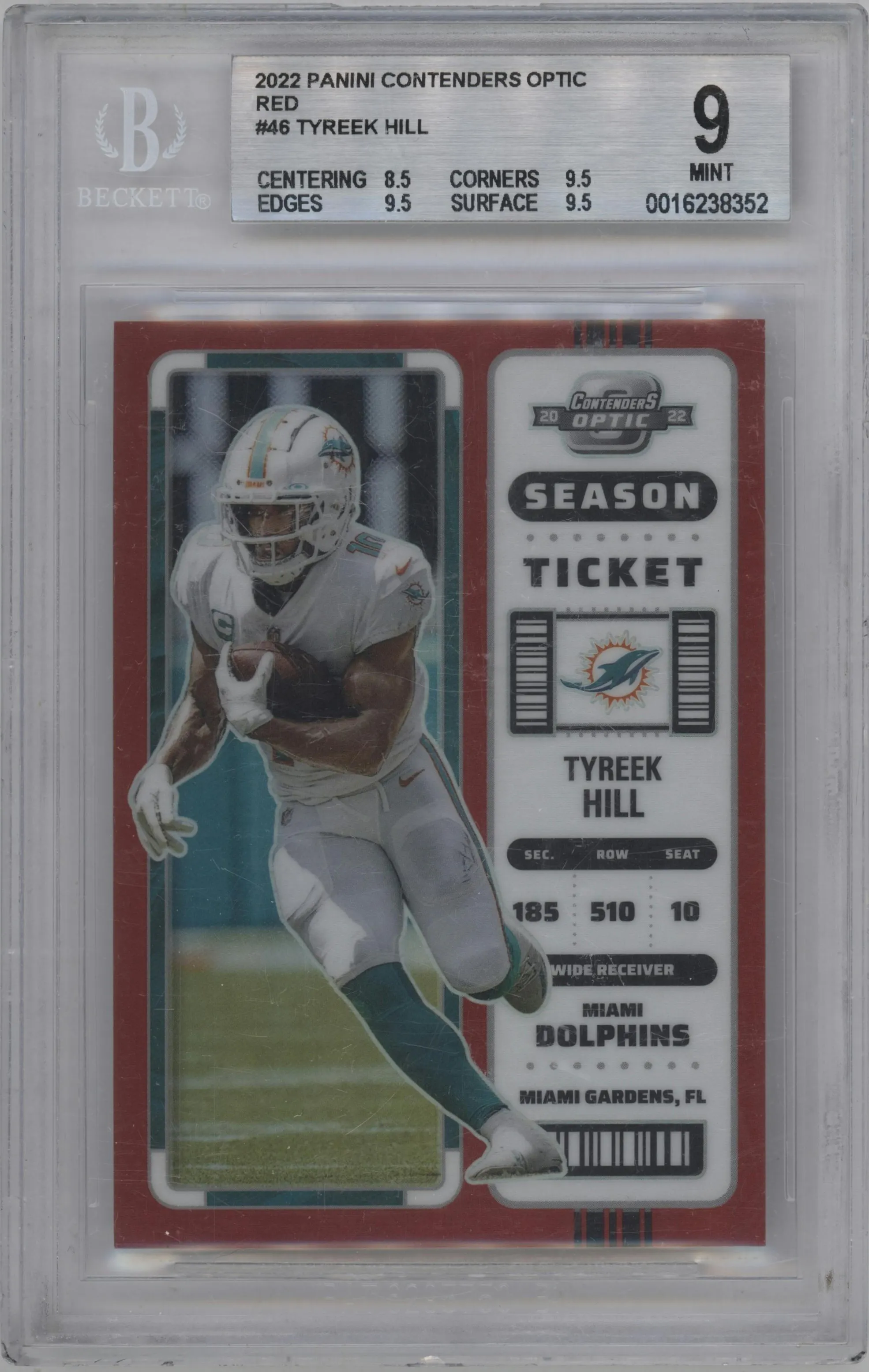 2022 Panini Contenders Optic Tyreek Hill Red #46 BGS 9