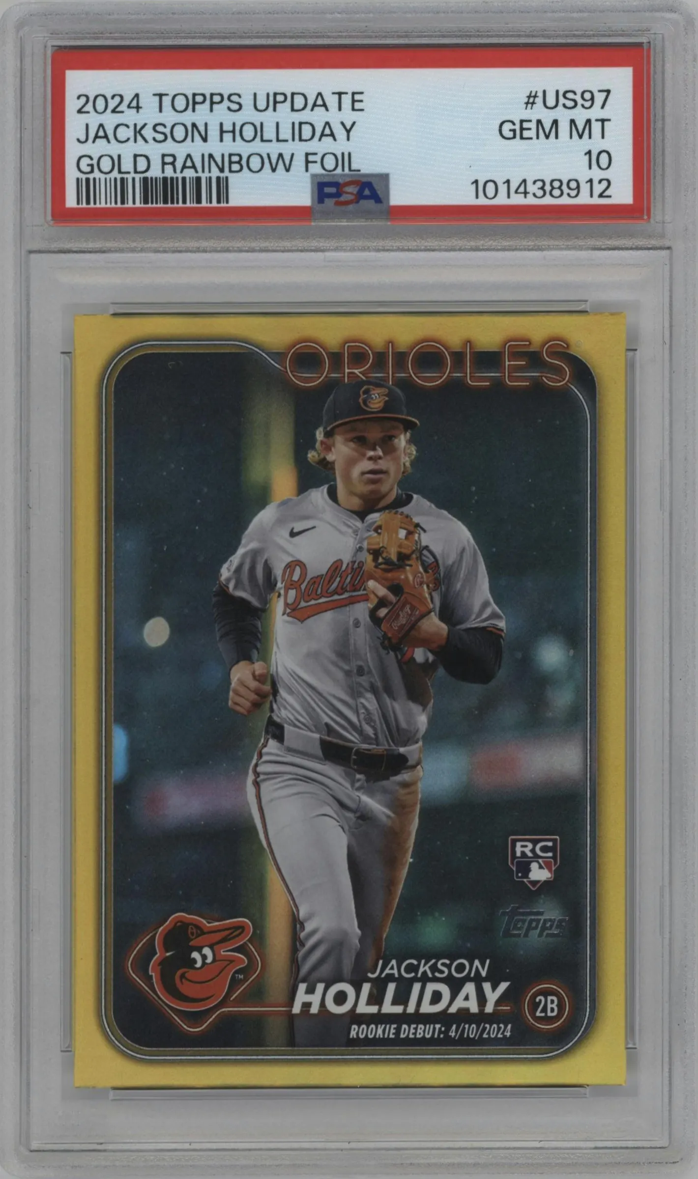 2024 Topps Update Jackson Holliday Gold Rainbow Foil #US97 PSA 10