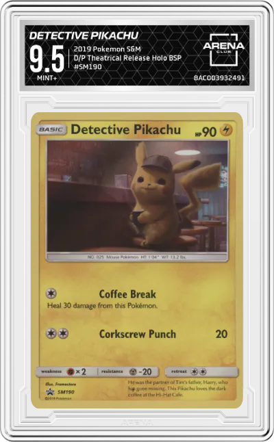 2019 Pokemon S&M Detective Pikachu Detective Pikachu theatrical release #SM190 ARENA CLUB 9.5