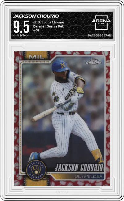 2026 Topps Chrome Jackson Chourio Baseball Seams Refractors #51 ARENA CLUB 9.5