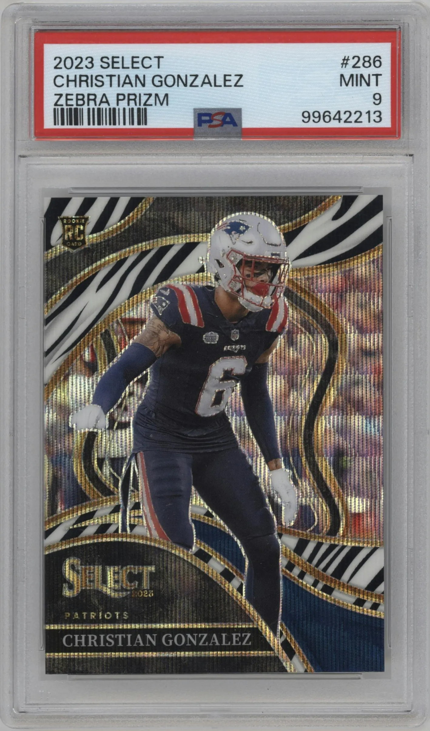 2023 Panini Select Club Lvl. Christian Gonzalez Zebra #286 PSA 9