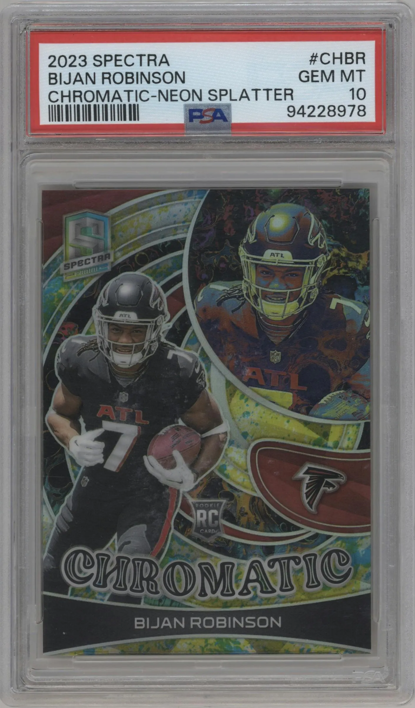 2023 Panini Spectra Chromatic Bijan Robinson Neon Splatter #CH-BR PSA 10