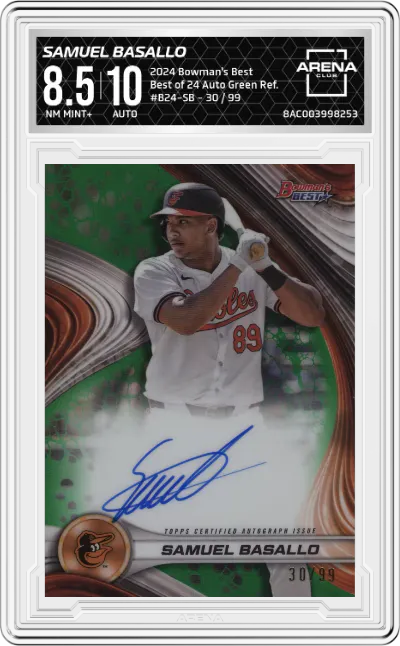 2024 Bowman's Best Best of 24 Auto Samuel Basallo Green Refractor ARENA CLUB 8.5