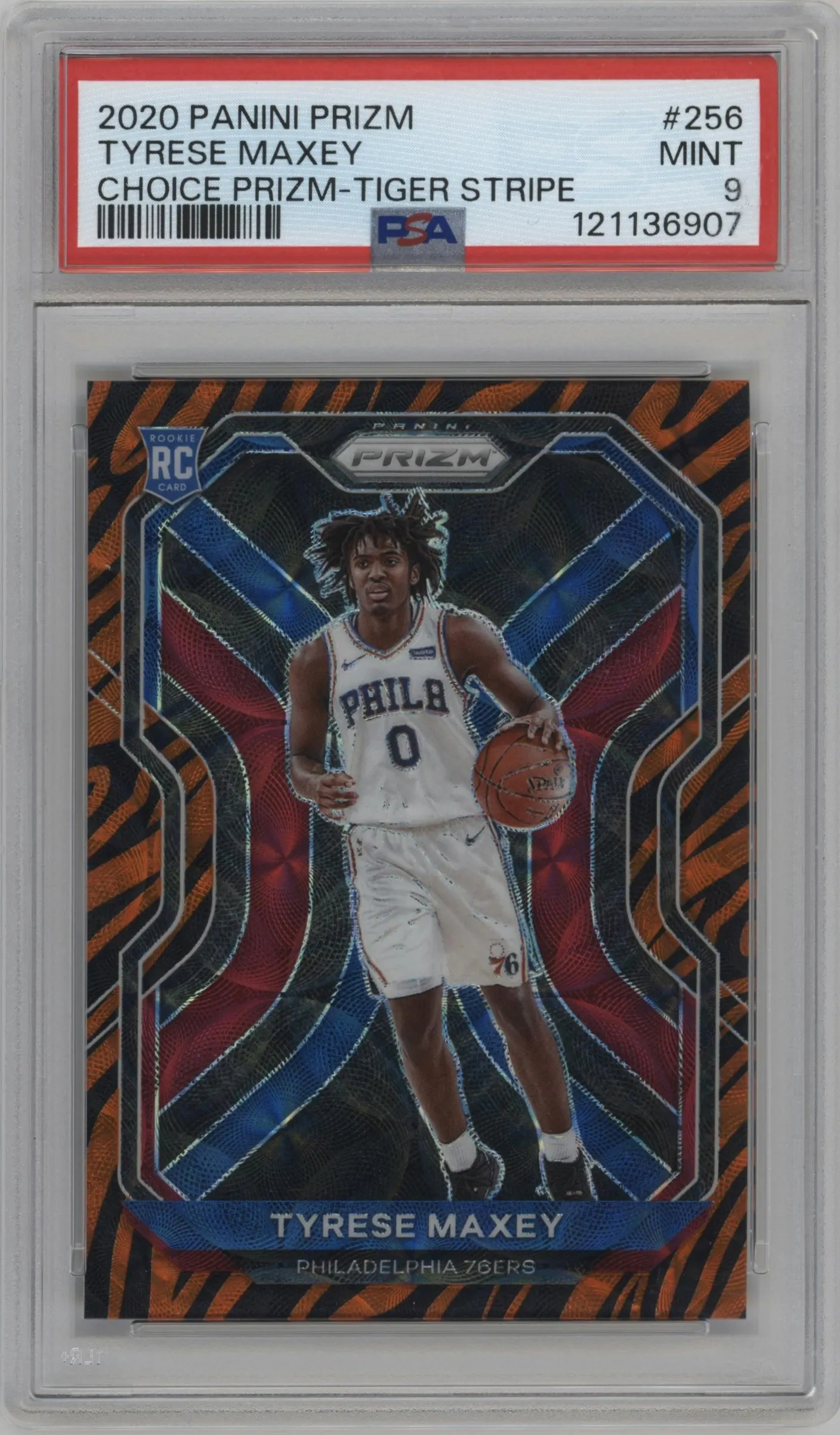 2020 Panini Prizm Tyrese Maxey Choice Tiger Stripe #256 PSA 9