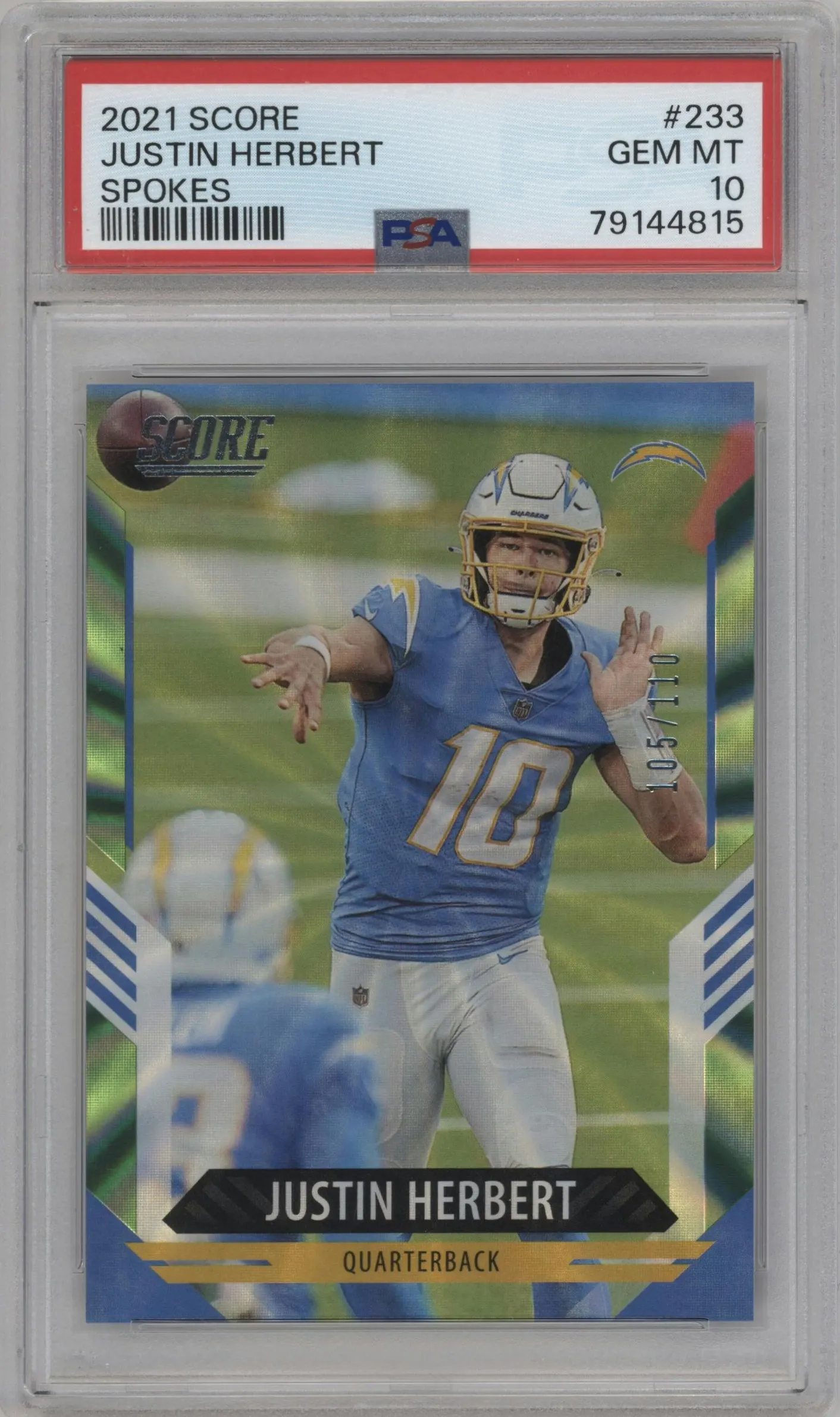 2021 Panini Score Justin Herbert Spokes PSA 10