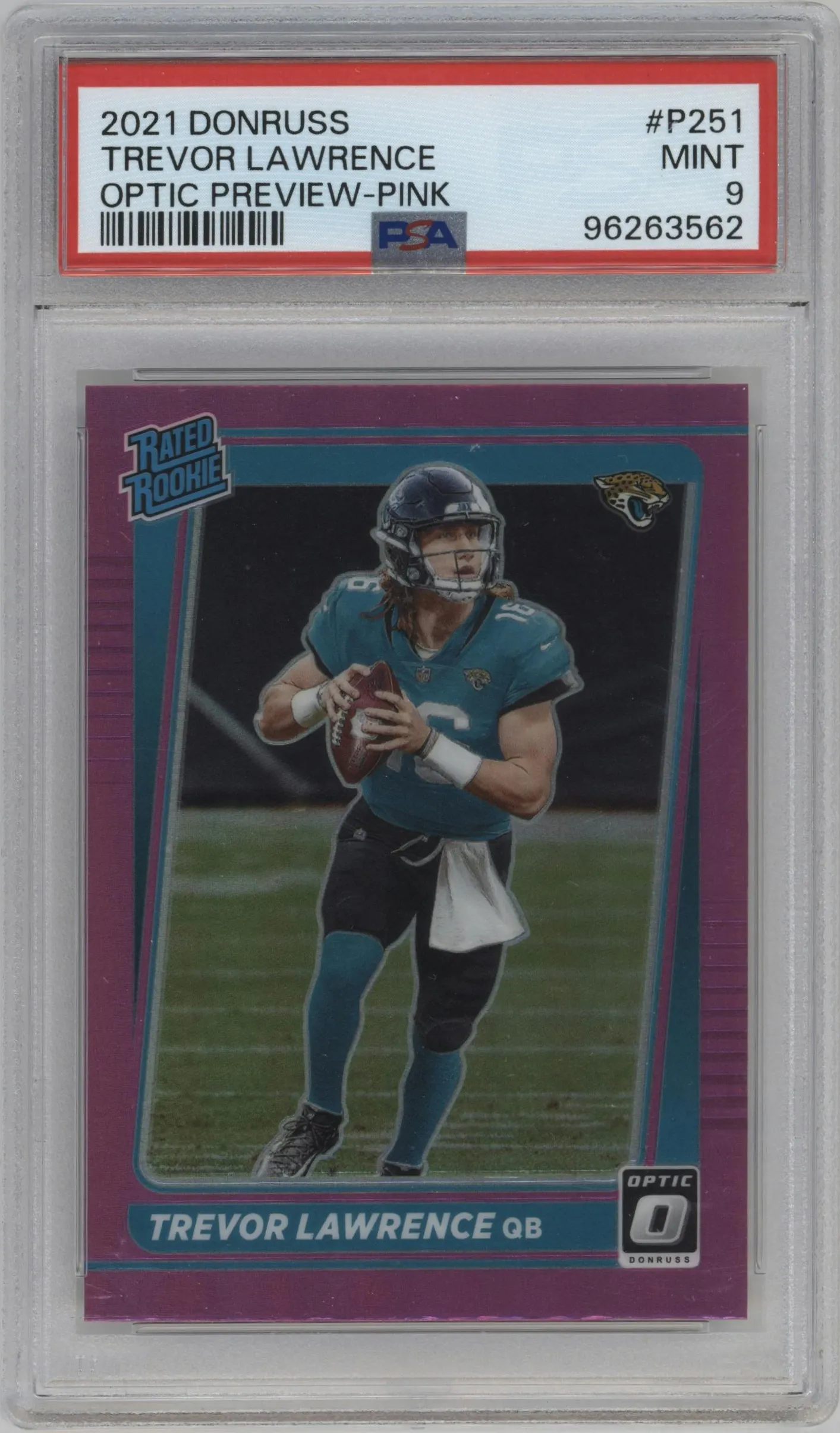 2021 Panini Donruss RR Optic Prev. Trevor Lawrence Pink #P-251 PSA 9