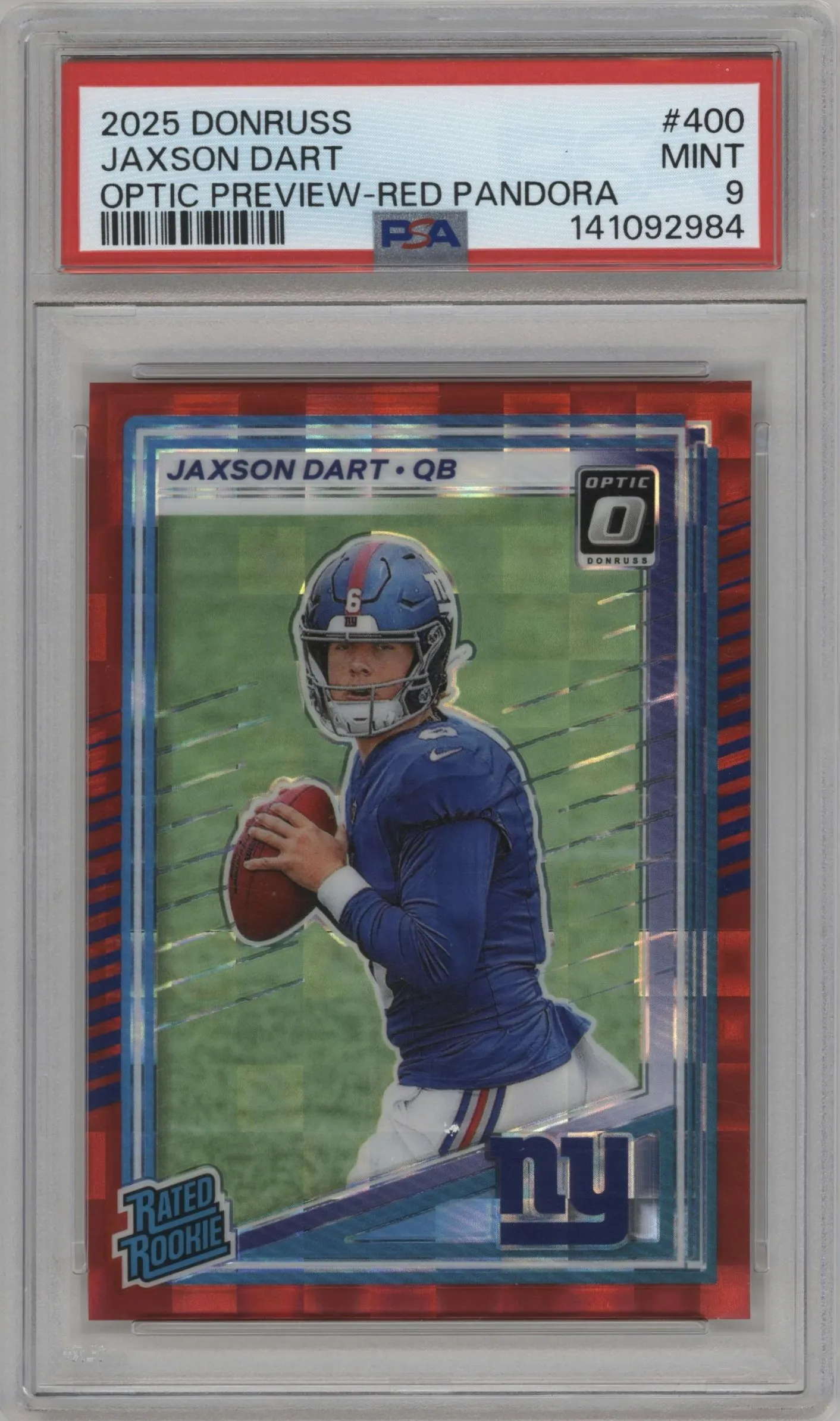 2025 Panini Donruss Opt.Rtd.Rke.Prev. Jaxson Dart Red Pandora #400 PSA 9