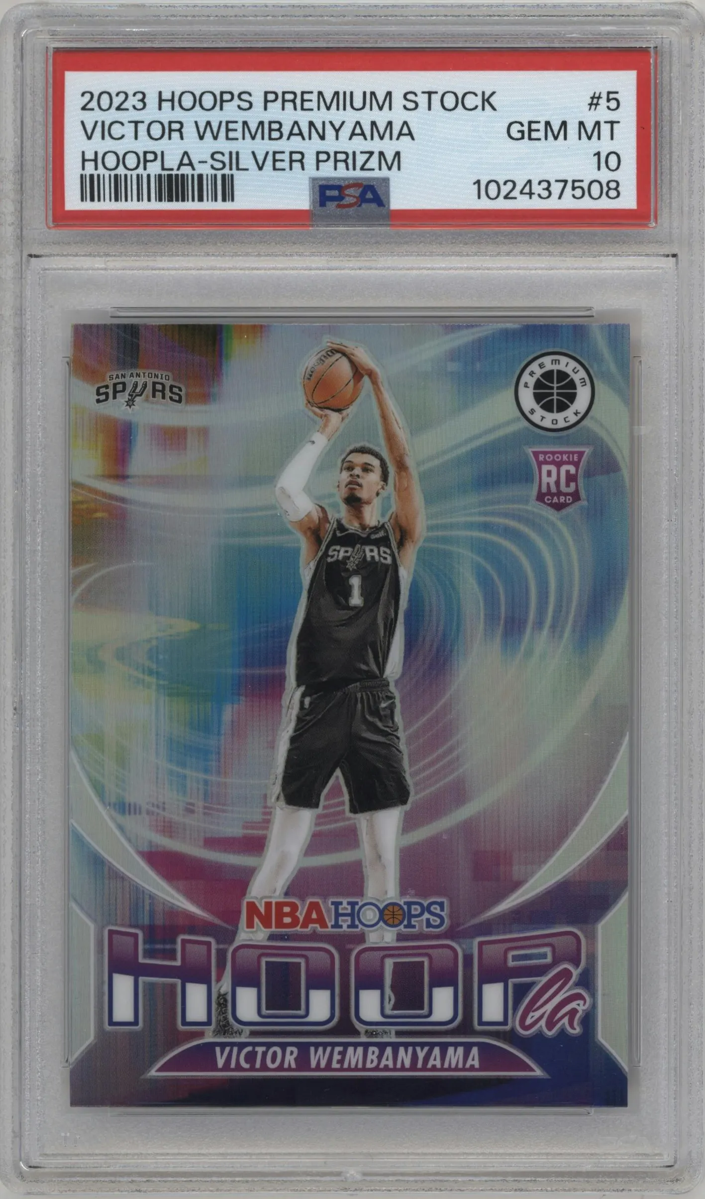2023 Panini Hoops Premium Stock Hoopla Victor Wembanyama Silver Prizm #5 PSA 10