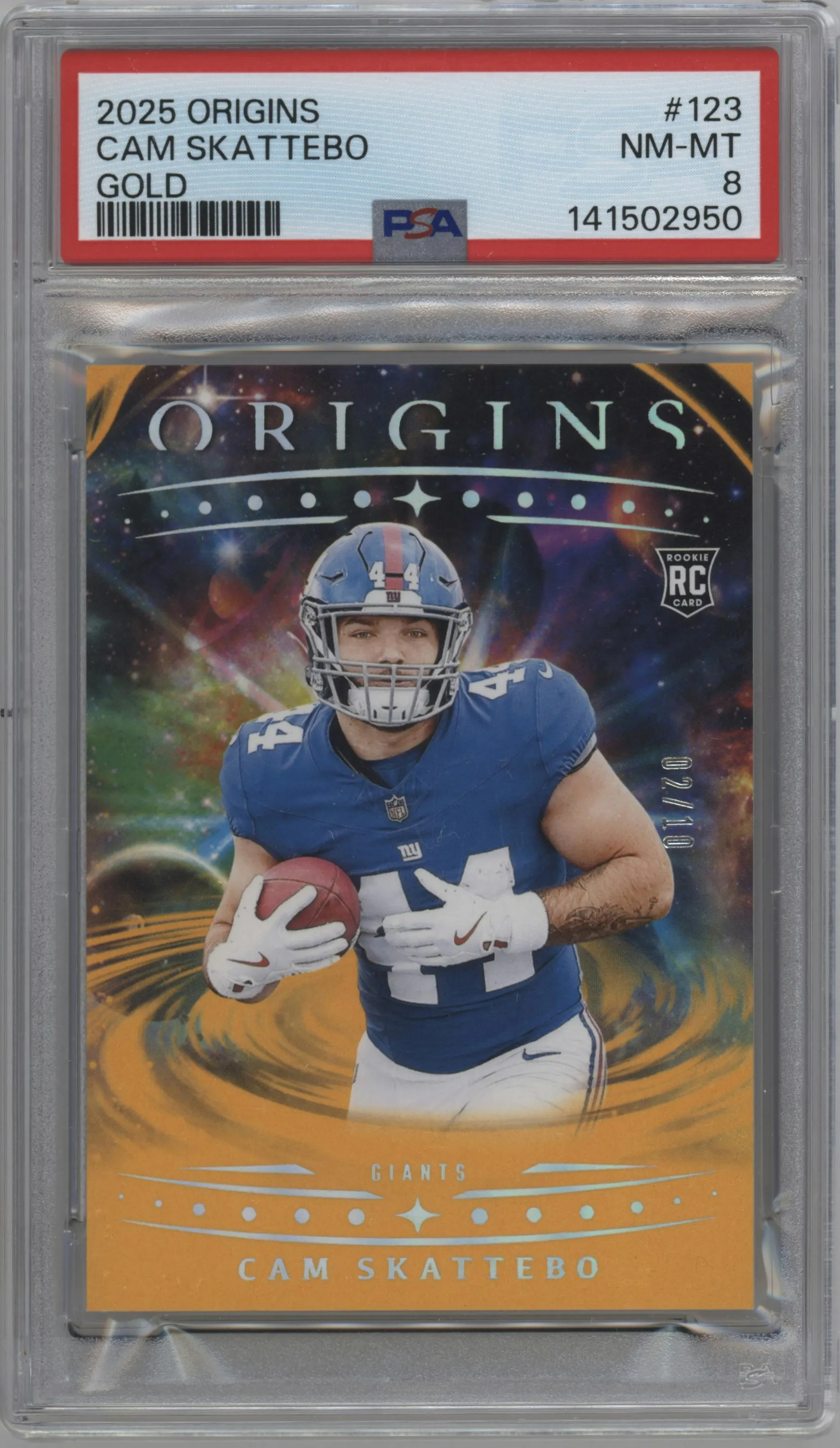 2025 Panini Origins Cam Skattebo Gold #123 PSA 8