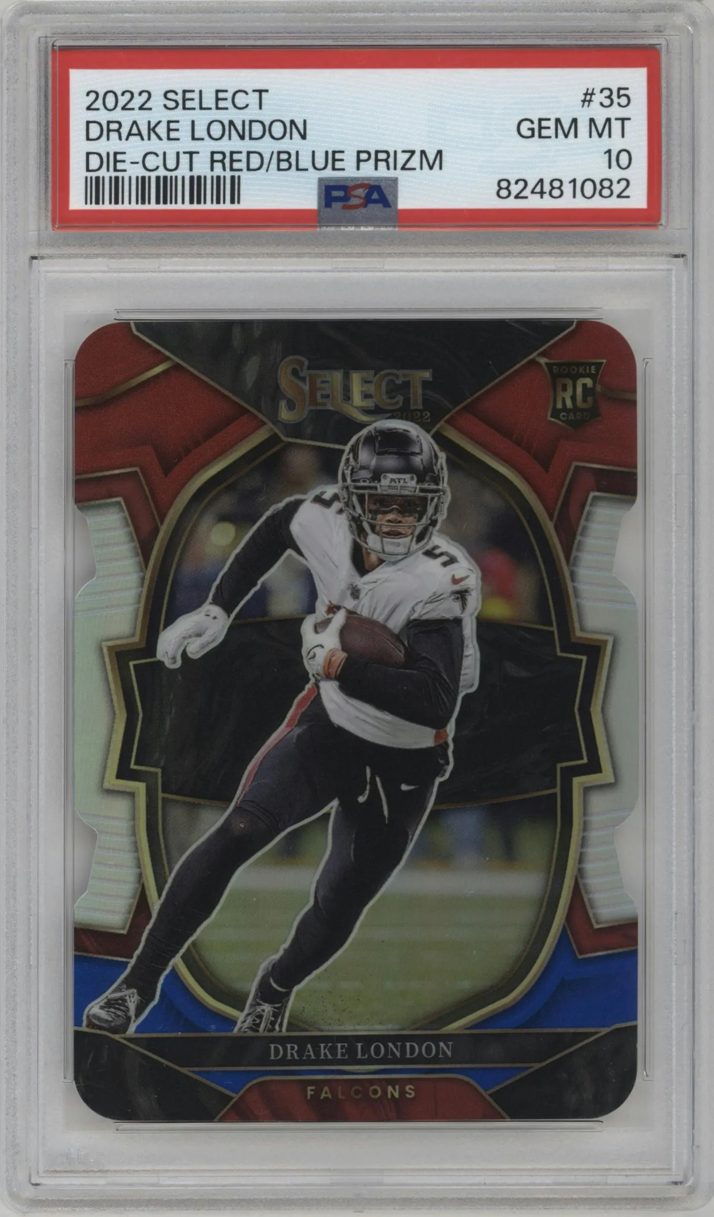 2022 Panini Select Drake London Die-Cut Red/Blue #35 PSA 10