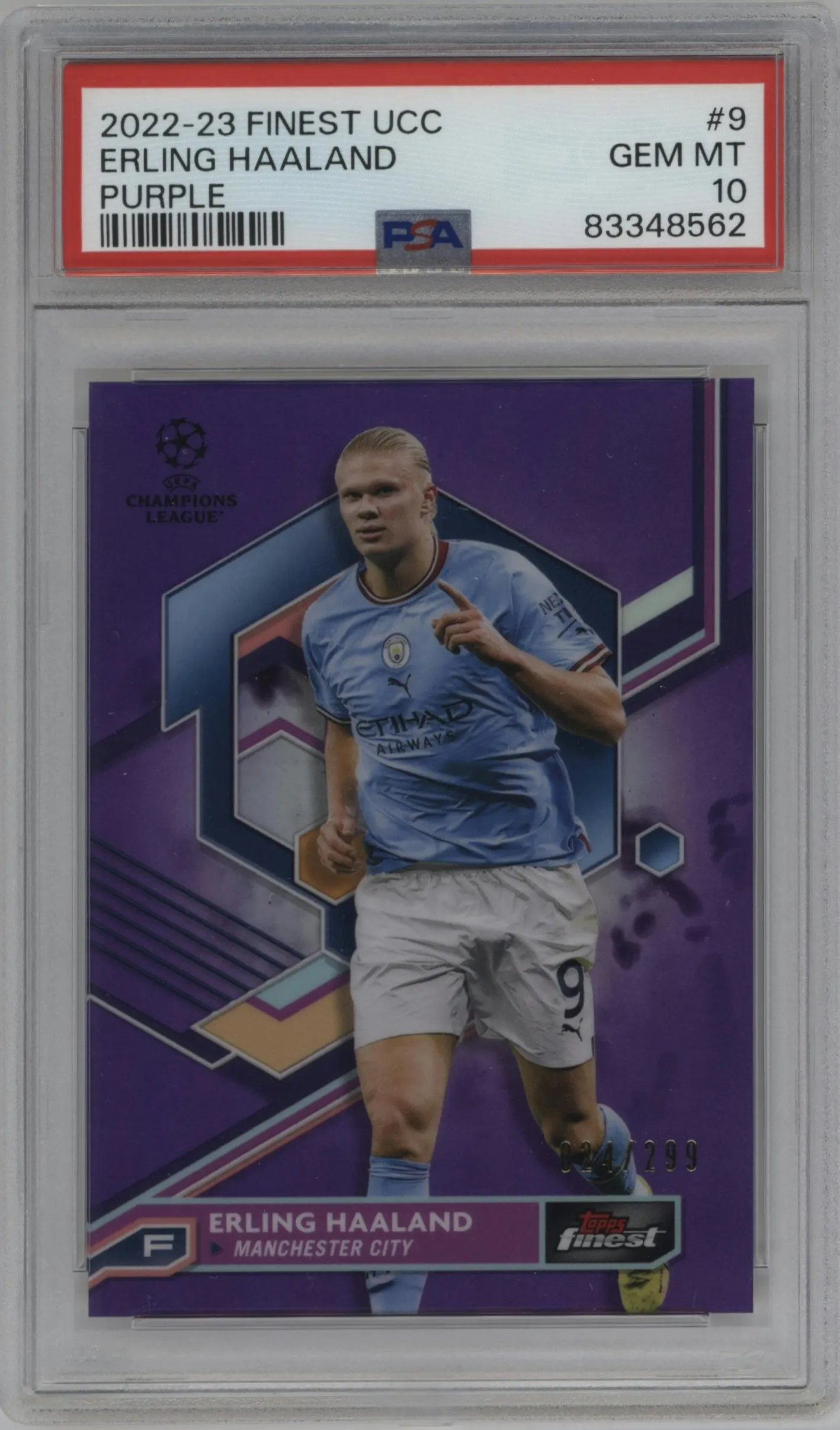 2022 Topps Finest UEFA Club Competitions Erling Haaland Purple Refractor #9 PSA 10