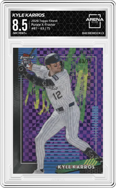2026 Topps Finest Kyle Karros Purple X-Fractor #87 ARENA CLUB 8.5