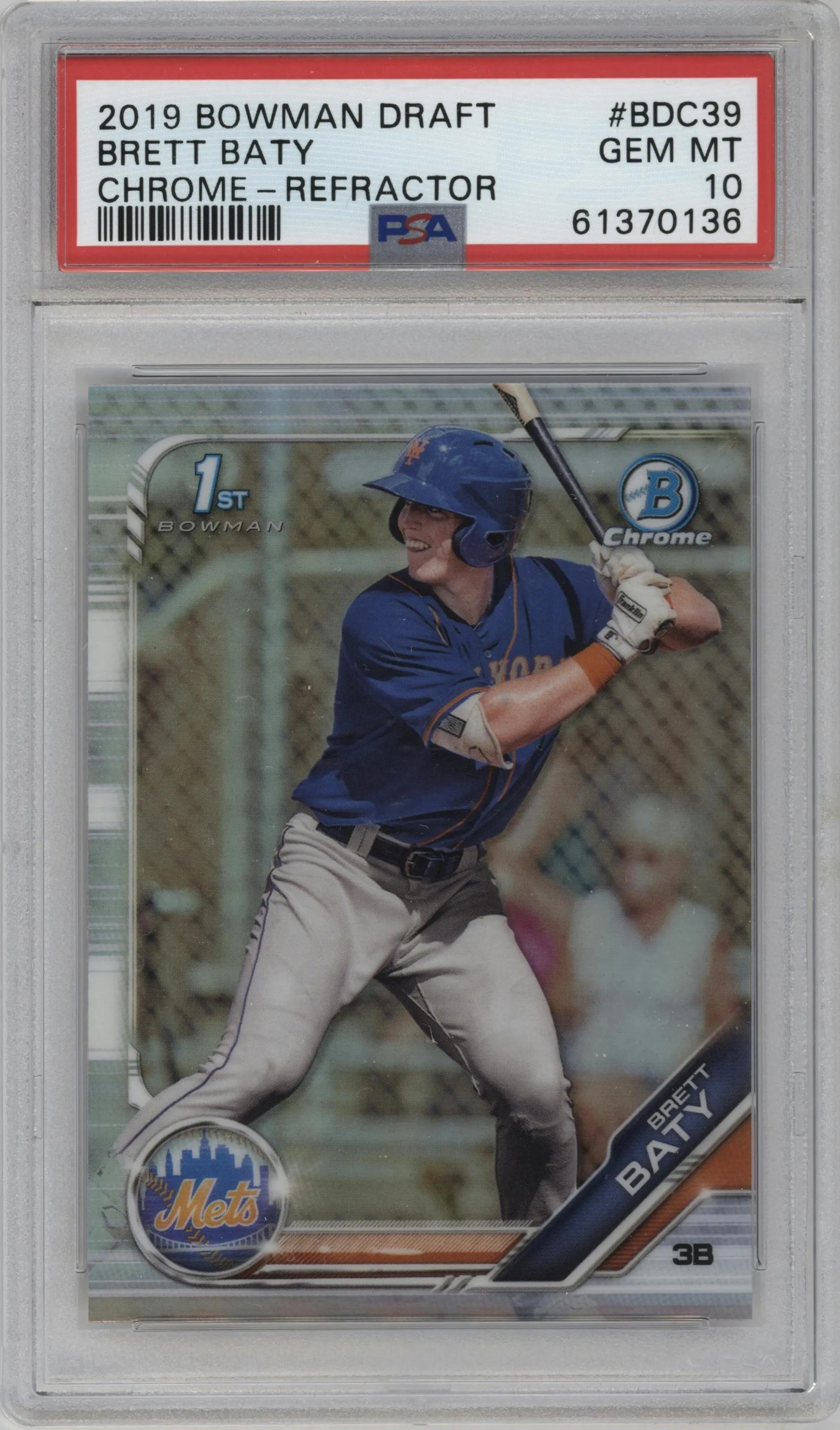 2019 Bowman Draft Chrome Brett Baty Refractor #BDC-39 PSA 10