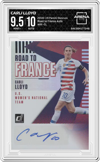 2018 Panini Donruss Road to France Auto Carli Lloyd #RF-CL ARENA CLUB 9.5