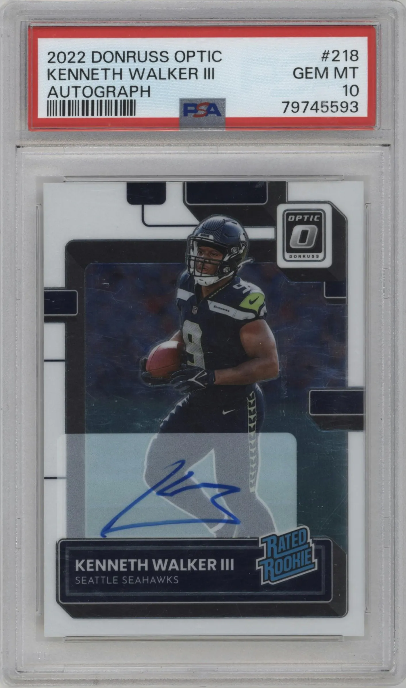 2022 Panini Donruss Optic Rtd.Rke.Auto Kenneth Walker III #218 PSA 10