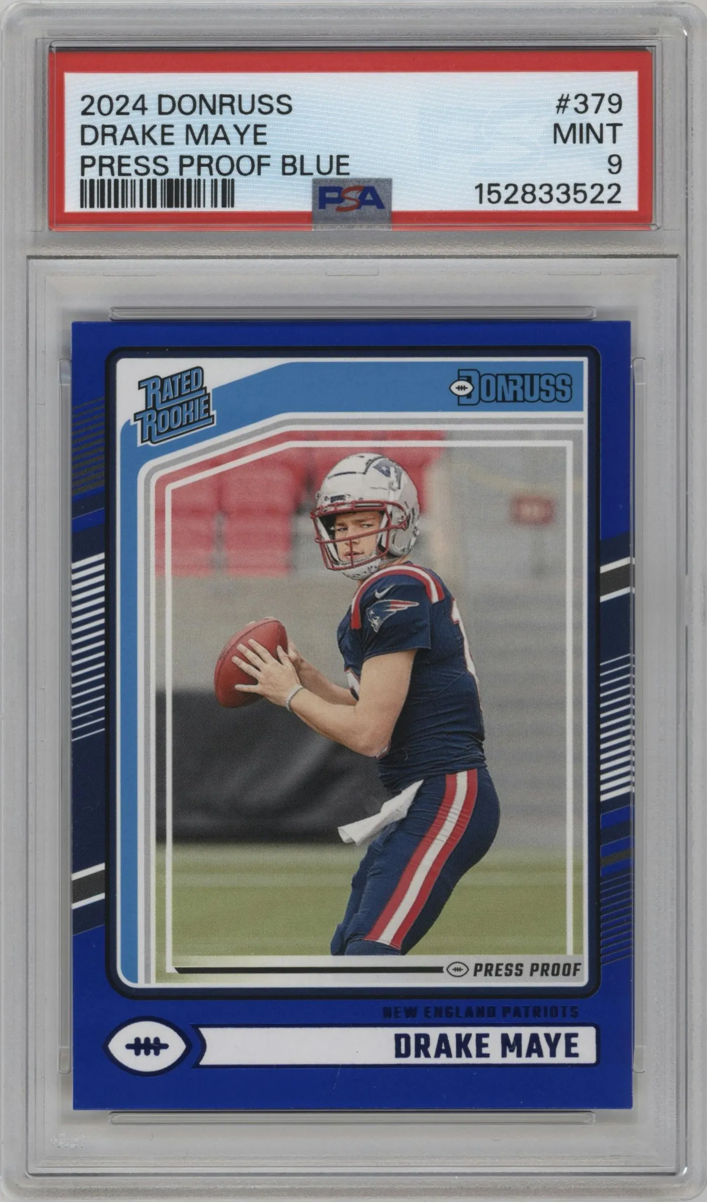 2024 Donruss Rated Rookie Drake Maye Press Proof Blue #379 PSA 9