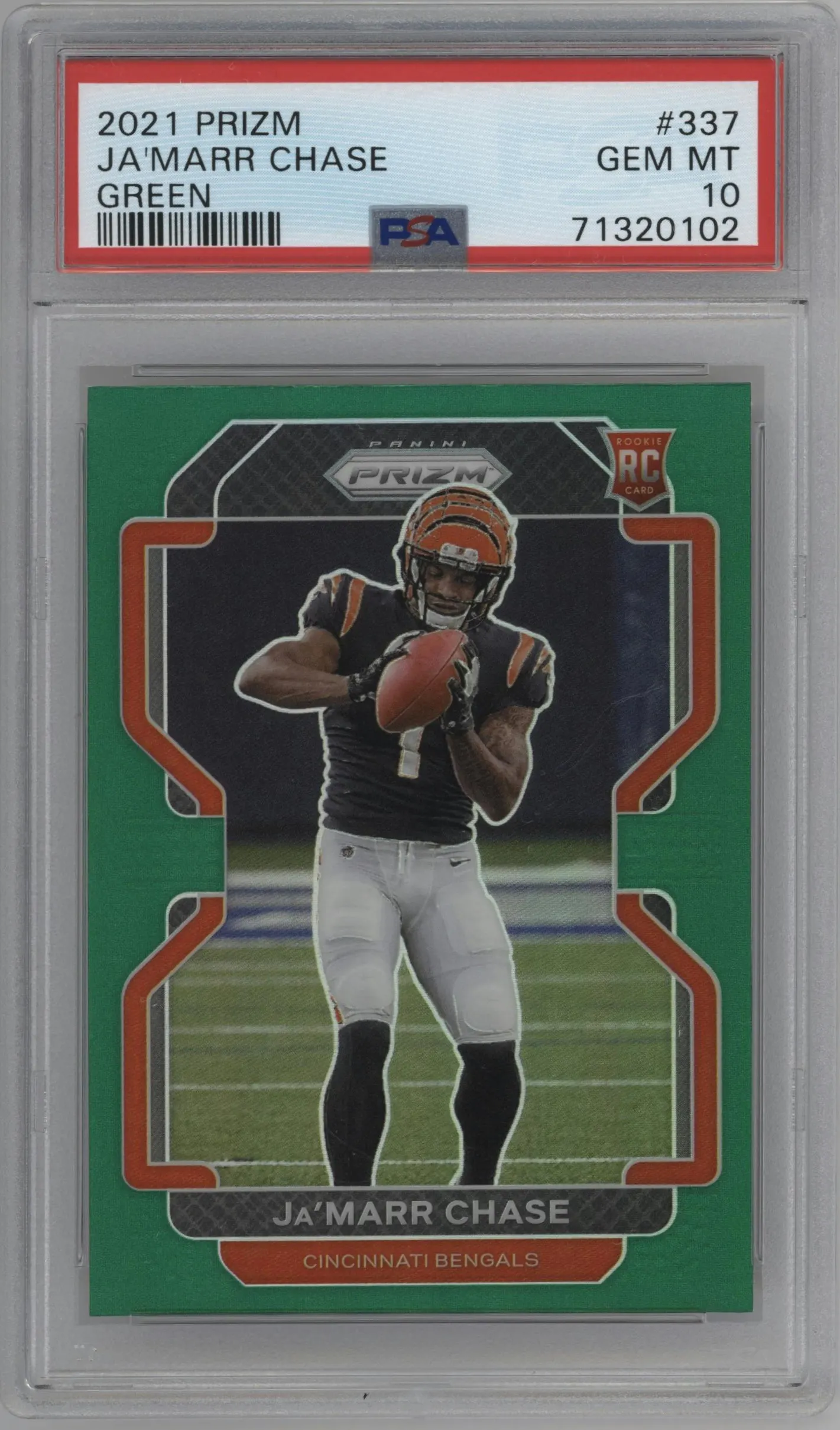 2021 Panini Prizm Ja'Marr Chase Green Prizm #337 PSA 10