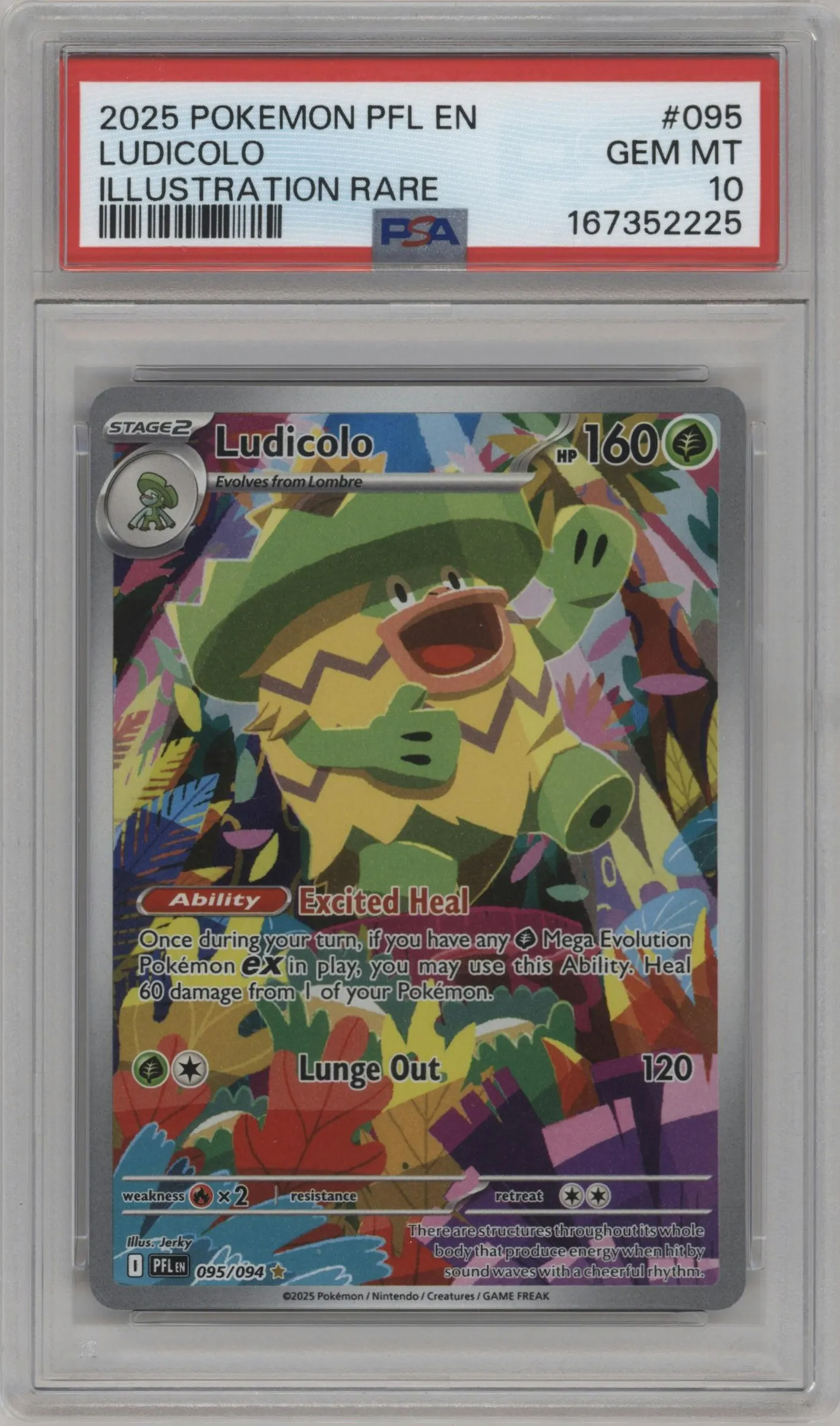 2025 Pokemon Mega Evolution Phan. Flames Ludicolo #095 PSA 10
