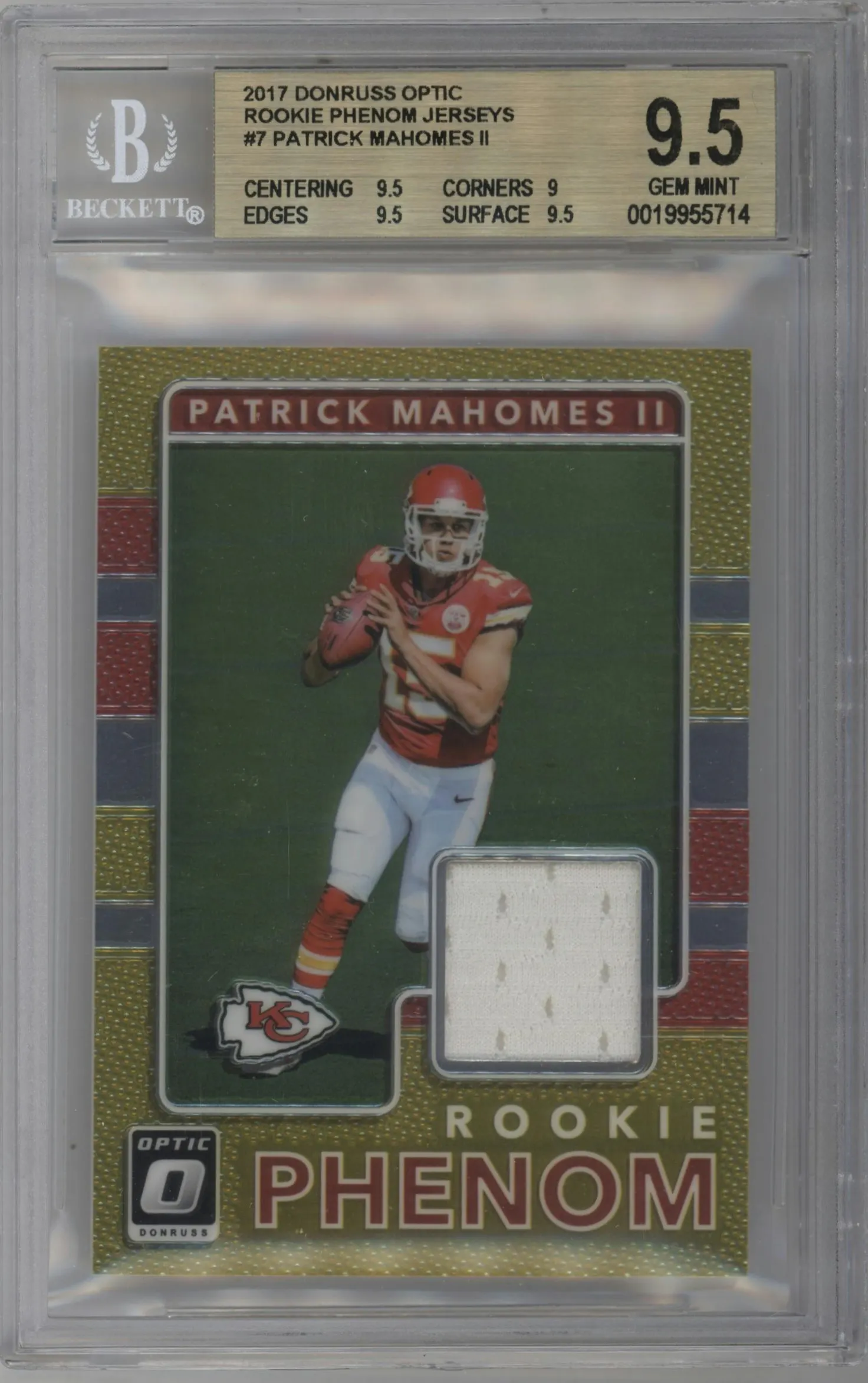2017 Panini Donruss Optic Rke.Phenom Jrsy. Patrick Mahomes II #7 BGS 9.5