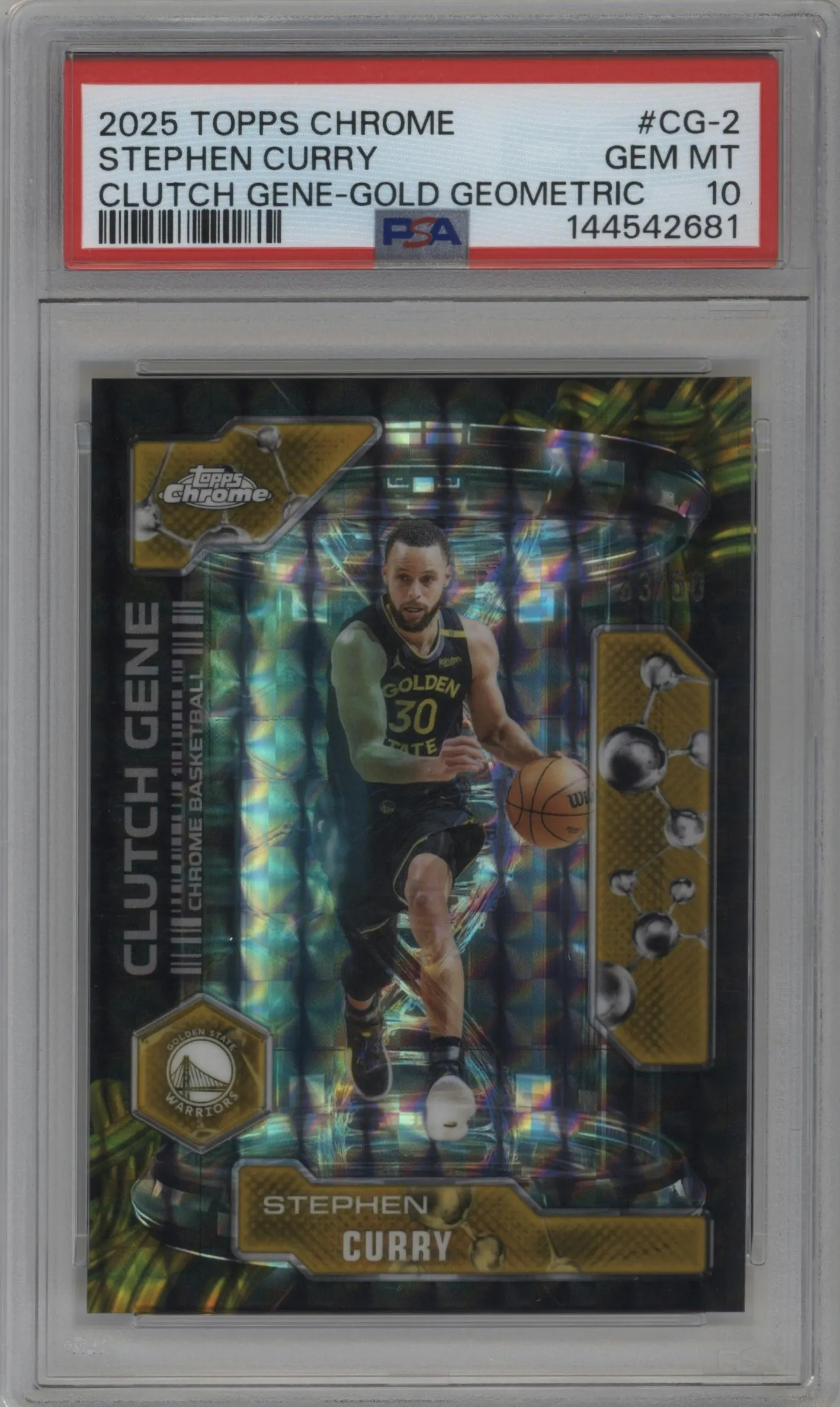 2025 Topps Chrome Clutch Gene Stephen Curry Gold Geometric Refractor #CG-2 PSA 10
