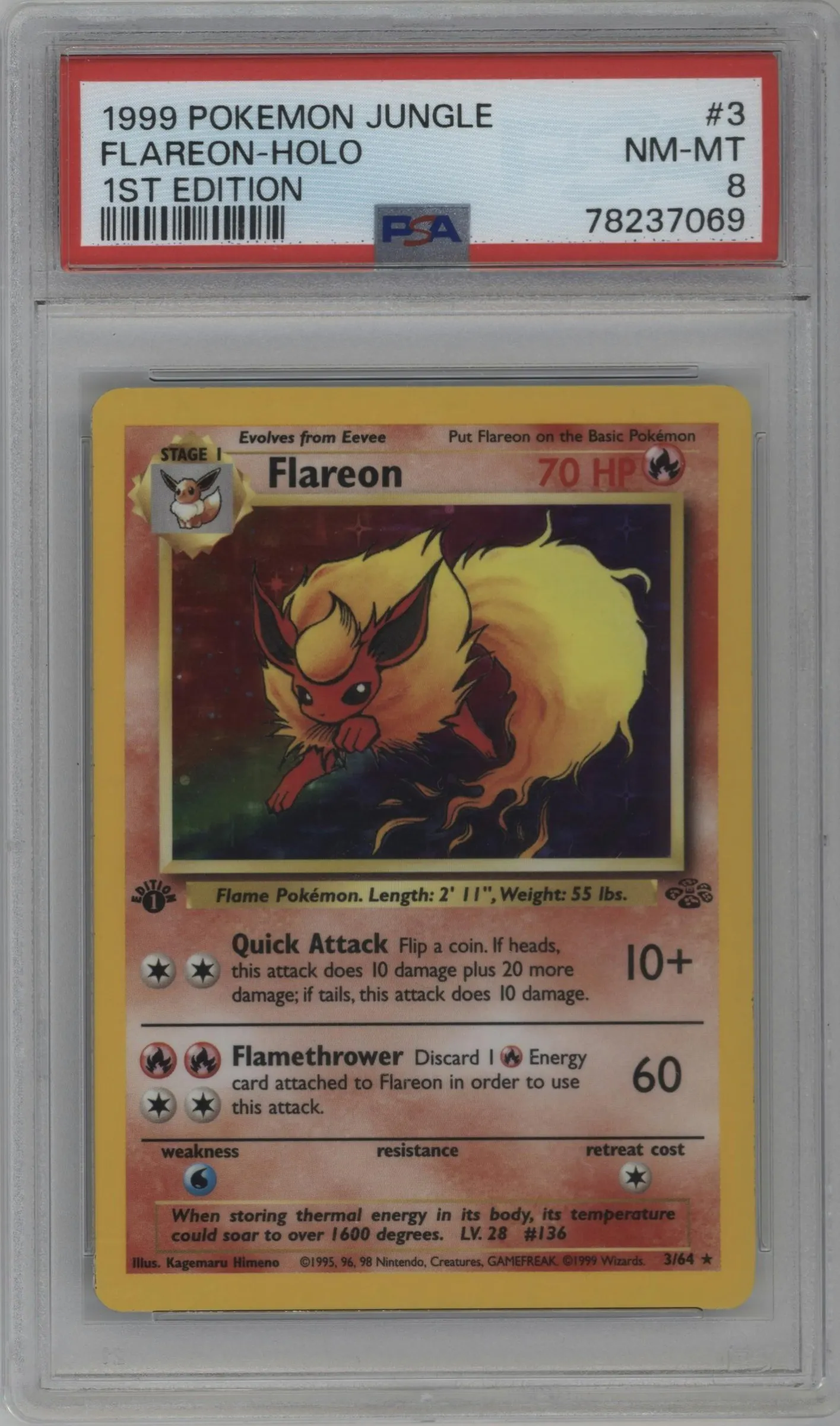 1999 Pokemon Jungle Flareon #3 PSA 8