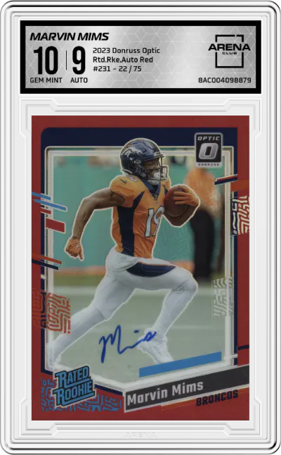 2023 Donruss Optic Rtd.Rke.Auto Marvin Mims Red #231 ARENA CLUB 10