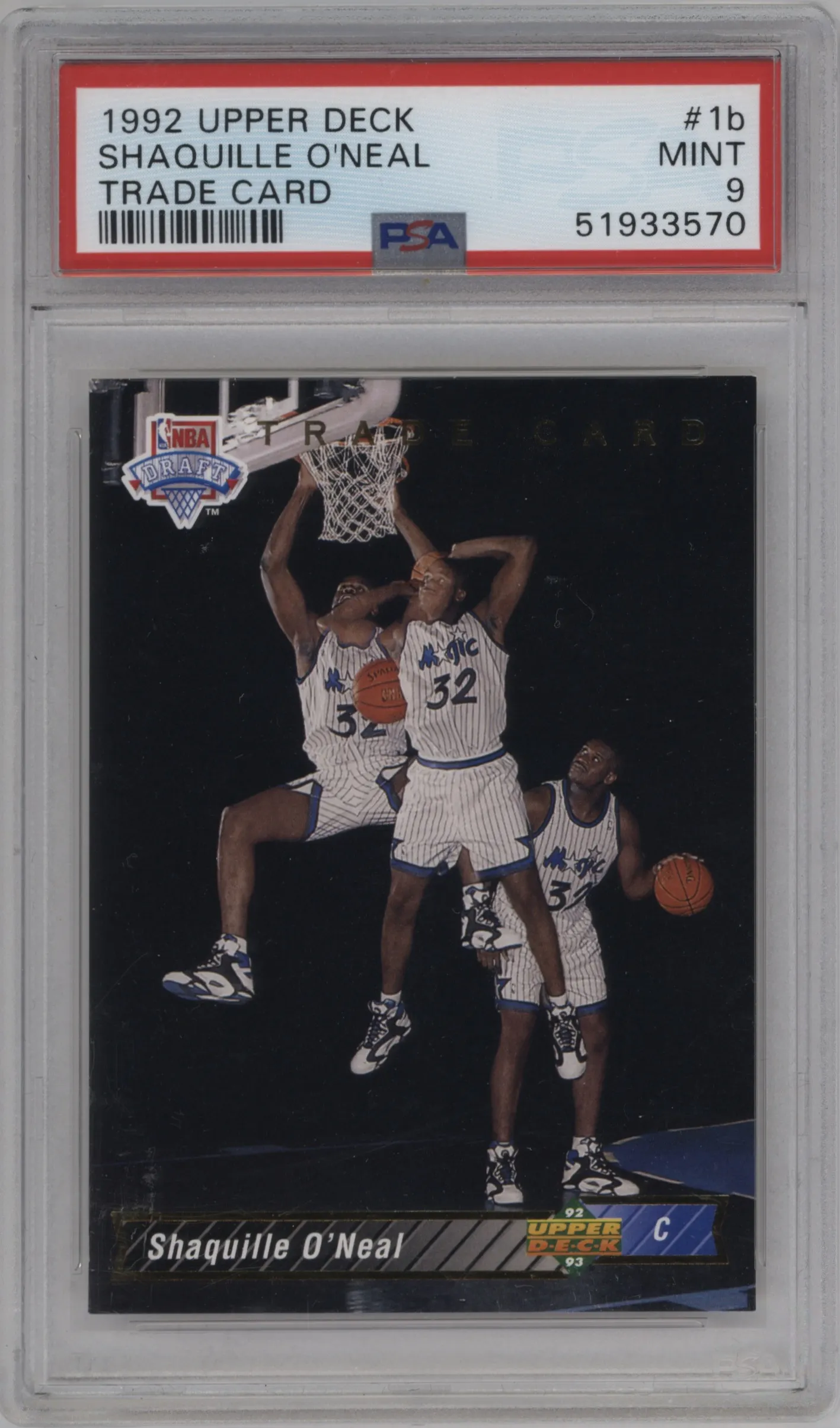 1992 Upper Deck Shaquille O'Neal Trade Card #1b PSA 9