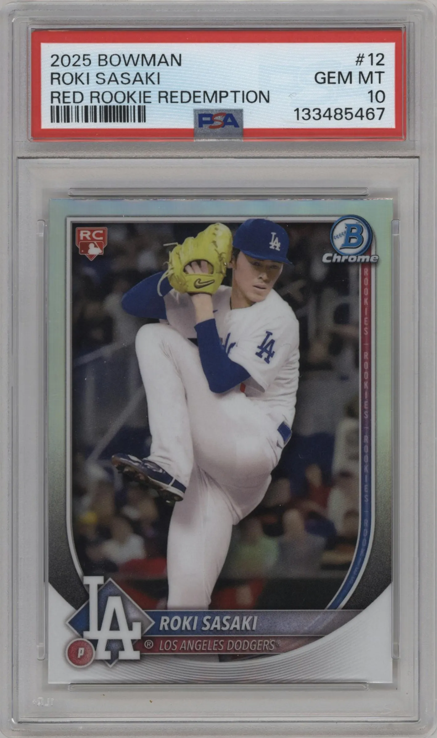 2025 Bowman Chrome Roki Sasaki Red Rookie Logo #12 PSA 10