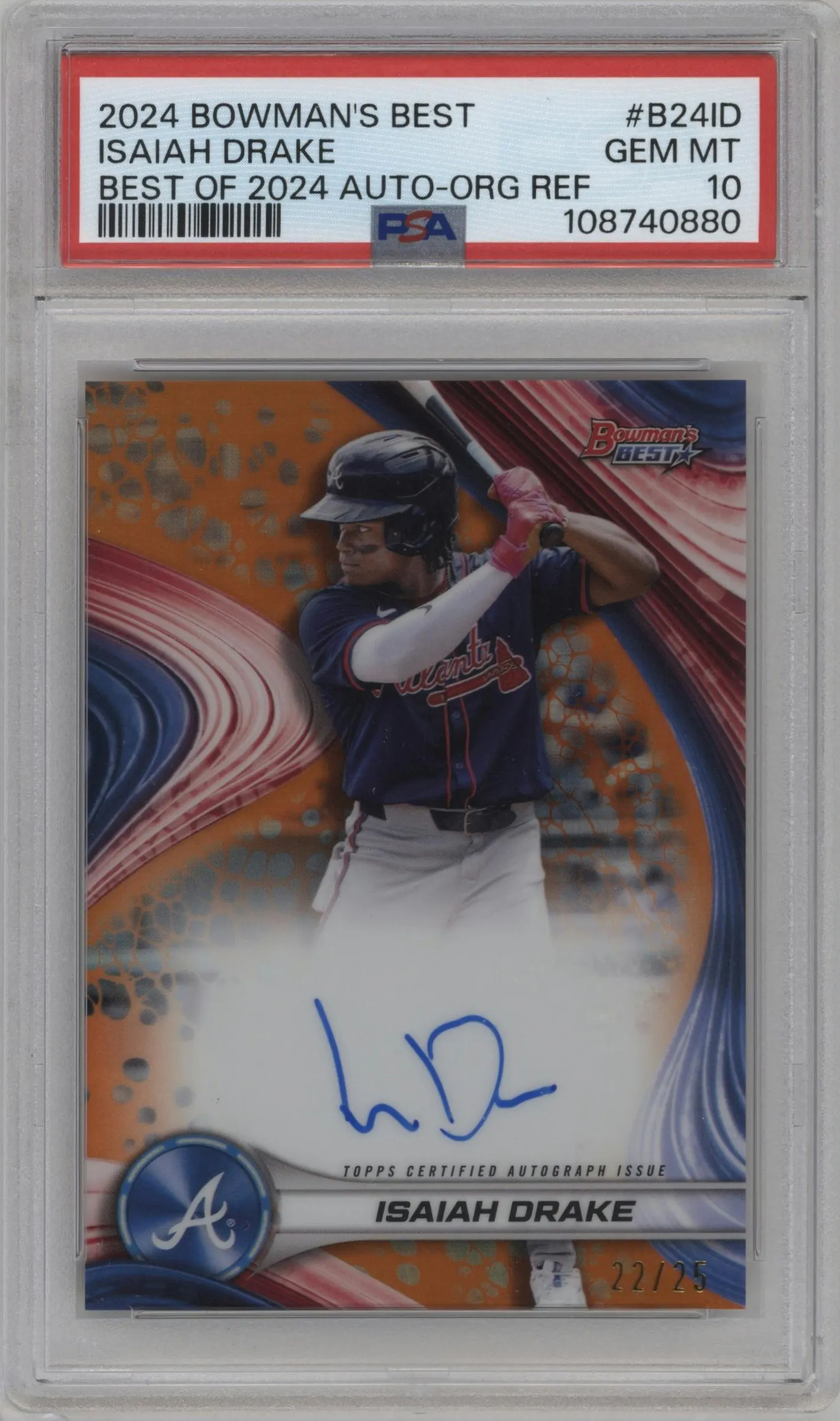 2024 Bowman's Best Best of 24 Auto Isaiah Drake Orange Refractor #B24-ID PSA 10