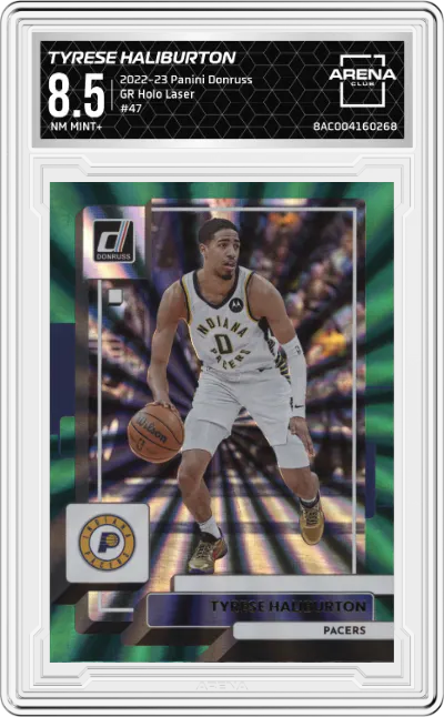 2022 Panini Donruss Tyrese Haliburton Green Holo Laser #47 ARENA CLUB 8.5