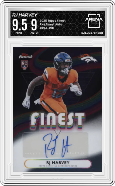 2025 Topps Finest Rke.Finest Auto RJ Harvey #RFA-RJH ARENA CLUB 9.5