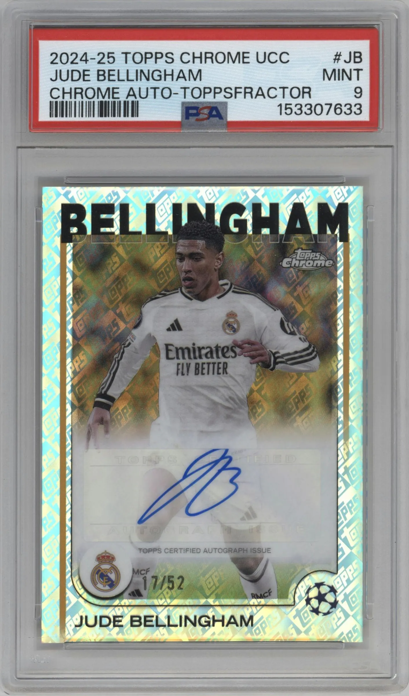 2024 Topps Chrome UEFA Club Competitions Chrome Auto Jude Bellingham ToppsFractor #CA-JB PSA 9