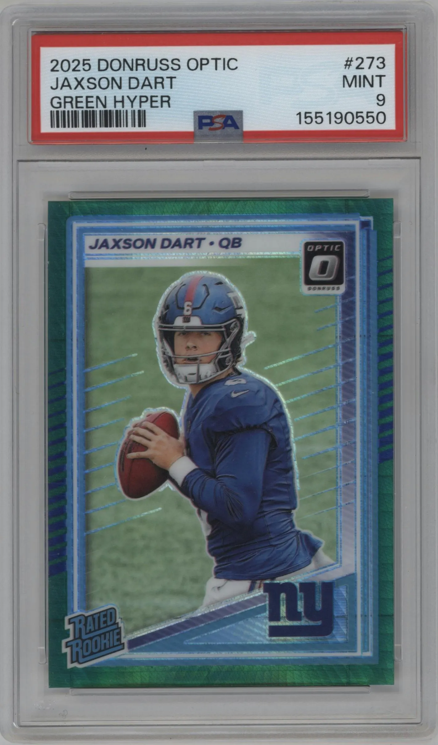 2025 Donruss Optic Rated Rookie Jaxson Dart Hyper Green PSA 9