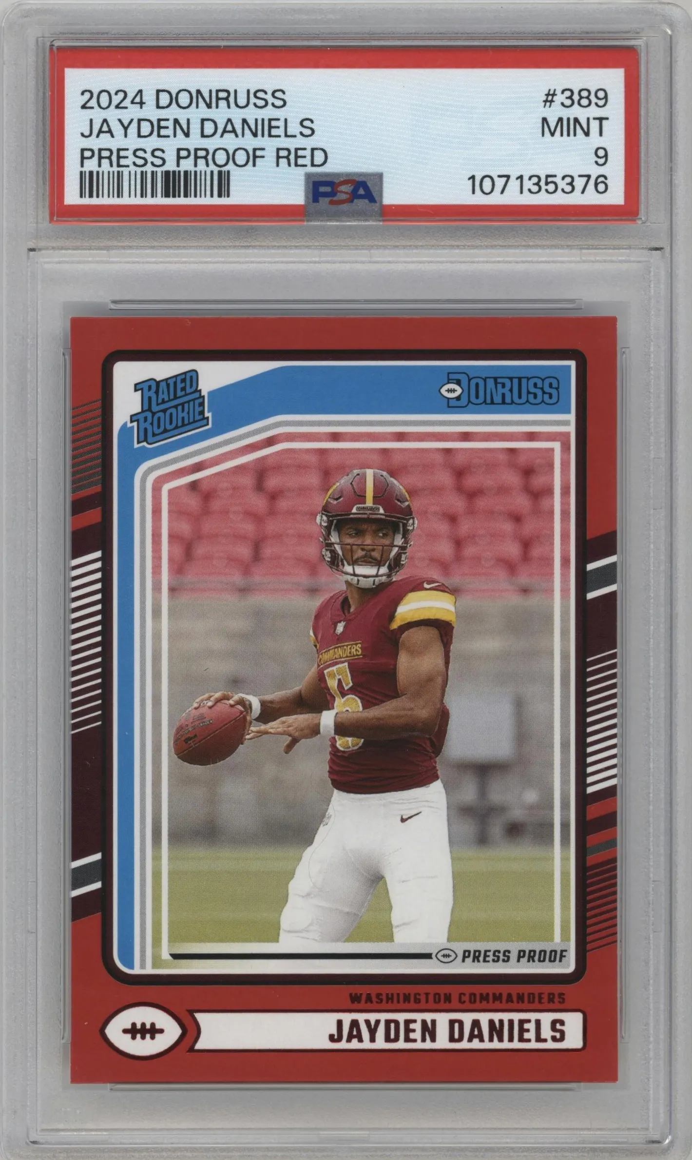 2024 Donruss Rated Rookie Jayden Daniels Press Proof Red #389 PSA 9