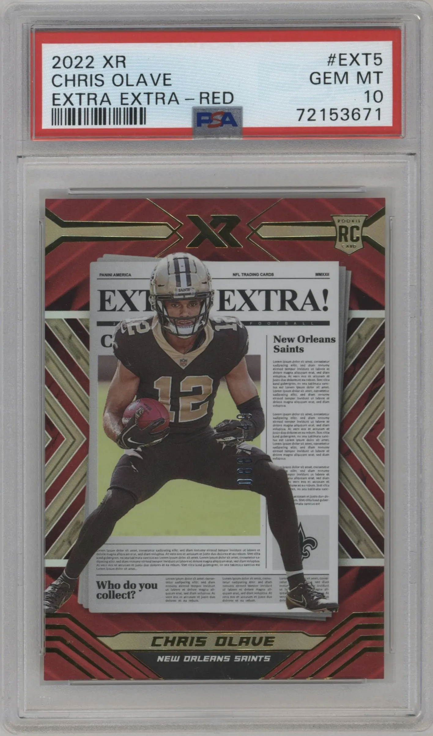 2022 Panini XR Extra Extra Chris Olave Red #EXT-5 PSA 10