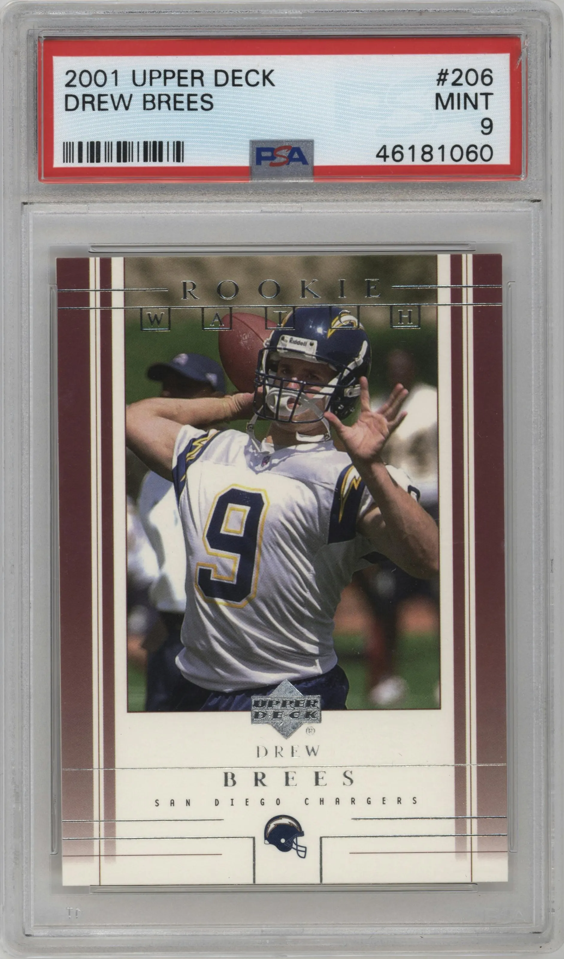 2001 Upper Deck Drew Brees #206 PSA 9