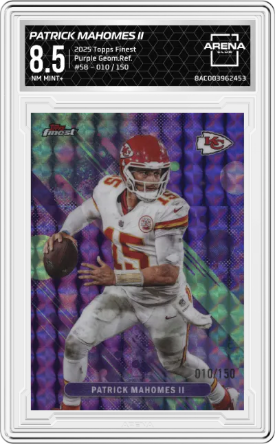 2025 Topps Finest Patrick Mahomes II Purple Geometric Refractor #58 ARENA CLUB 8.5