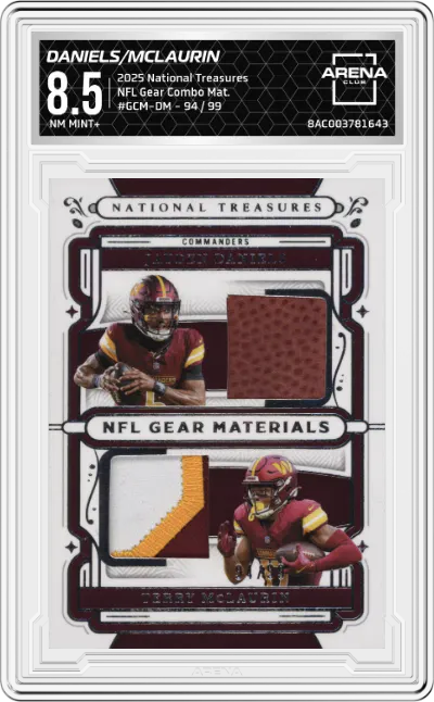 2025 Panini National Treasures NFL Gear Combo Mat. Jayden Daniels/Terry McLaurin ARENA CLUB 8.5