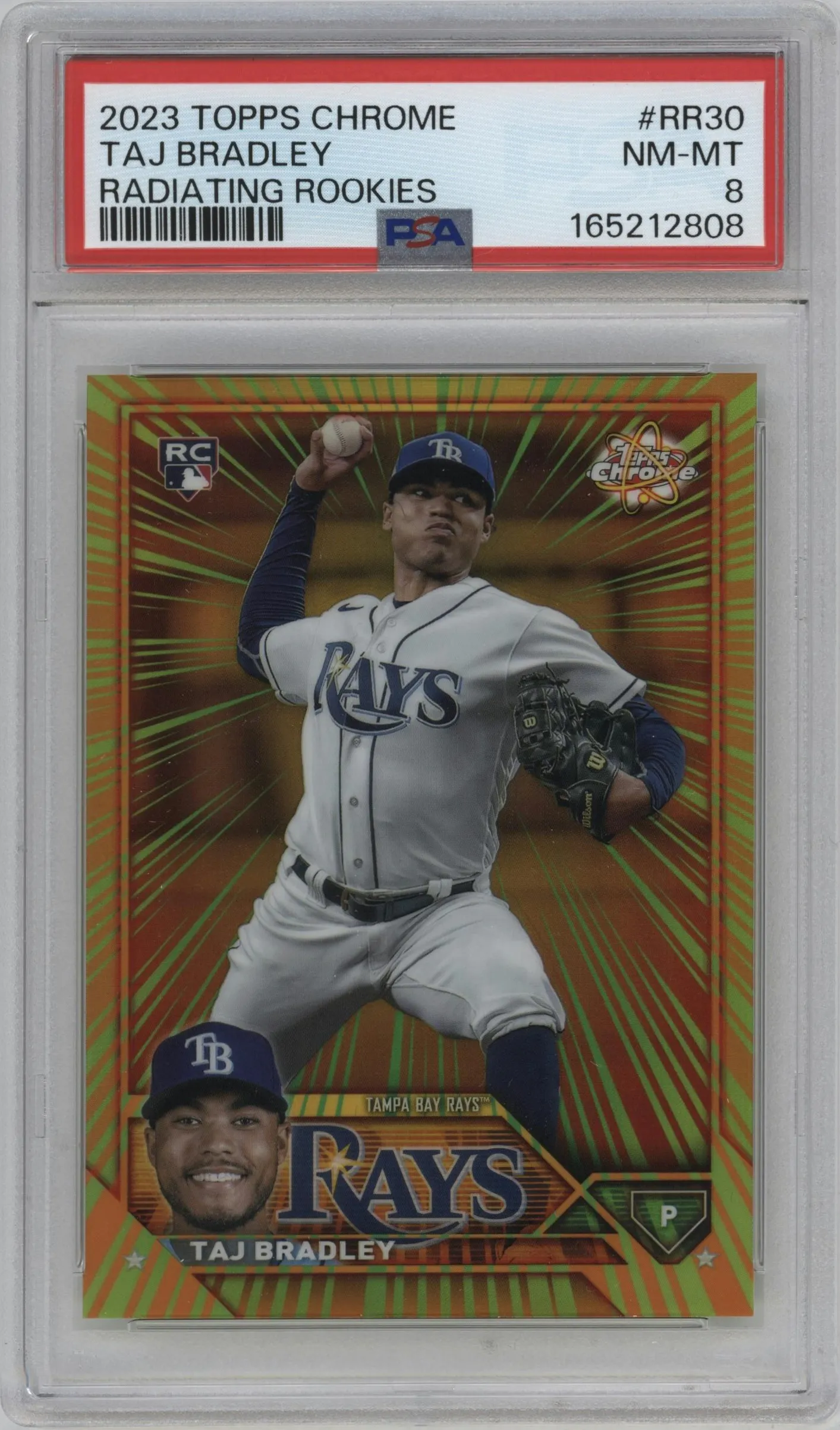 2023 Topps Chrome Update Radiating Rke. Taj Bradley PSA 8