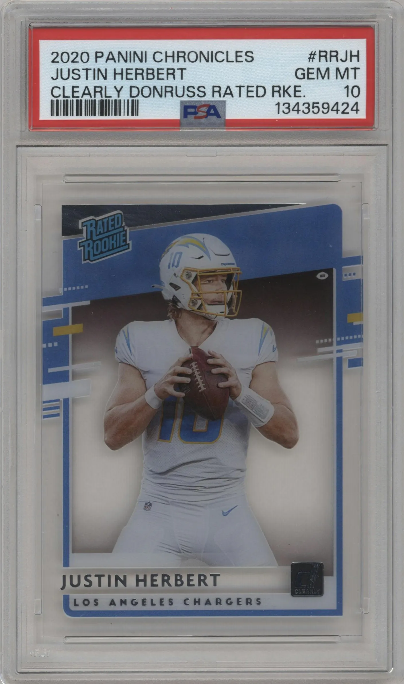2020 Panini Chronicles Clearly Donruss Rtd.Rke. Justin Herbert #RR-JH PSA 10