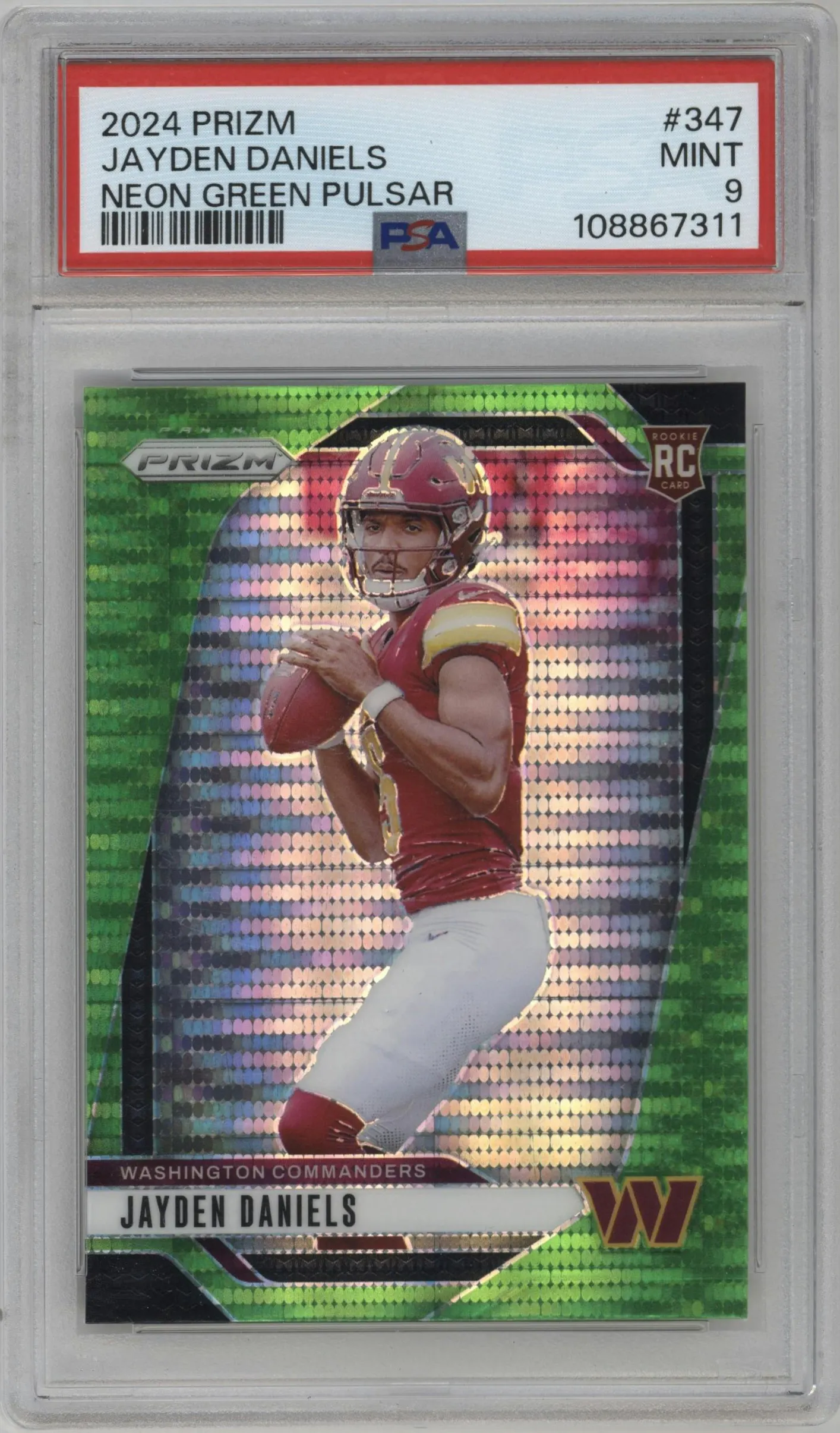 2024 Panini Prizm Jayden Daniels Neon Green Pulsar #347 PSA 9
