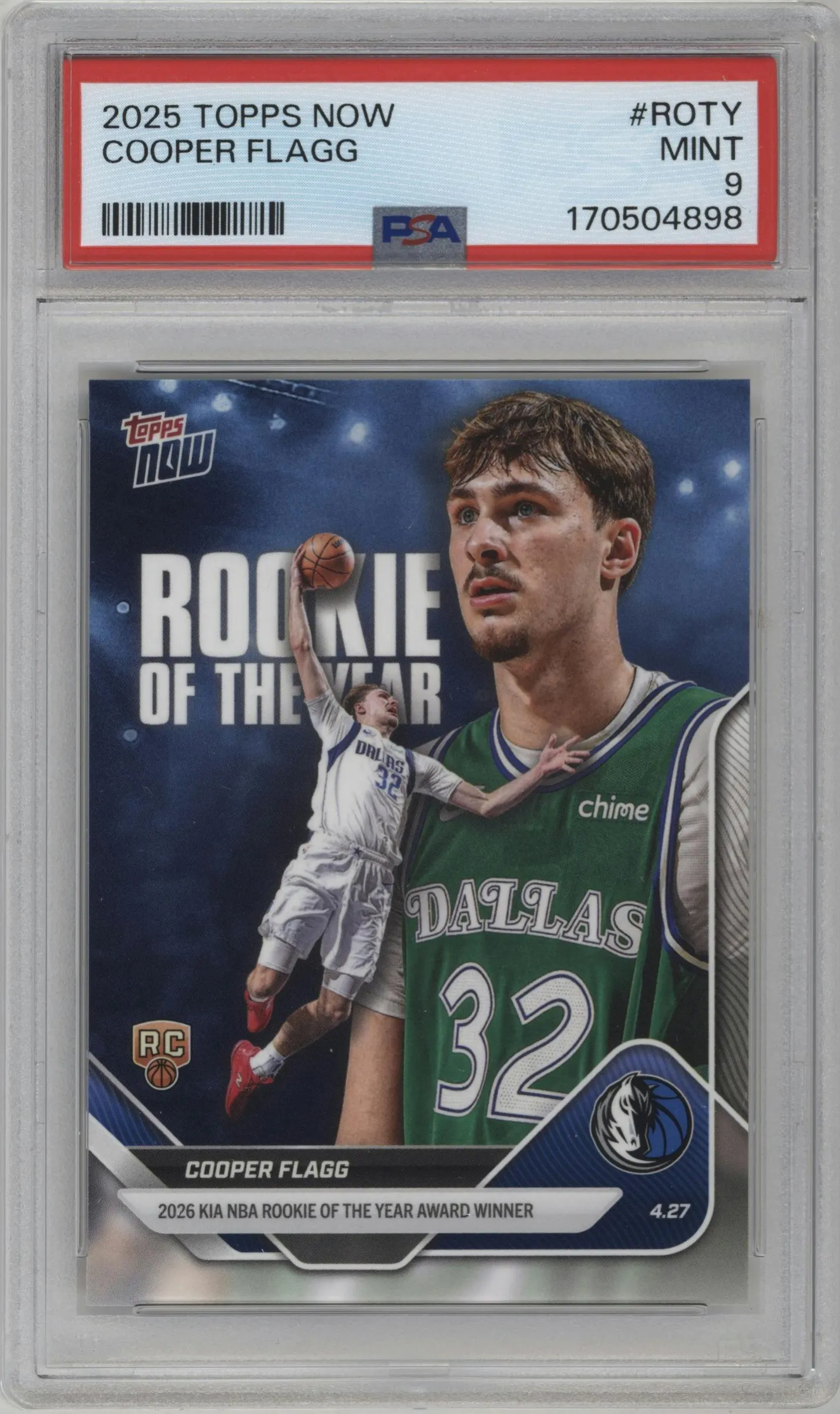 2025 Topps Now Awards Cooper Flagg #ROTY PSA 9