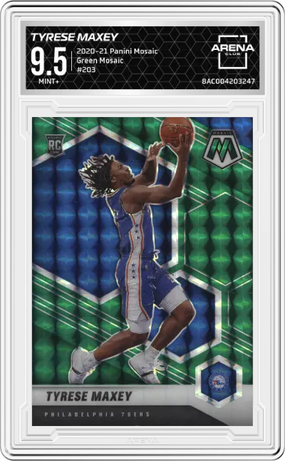 2020 Panini Mosaic Tyrese Maxey Green Mosaic #203 ARENA CLUB 9.5