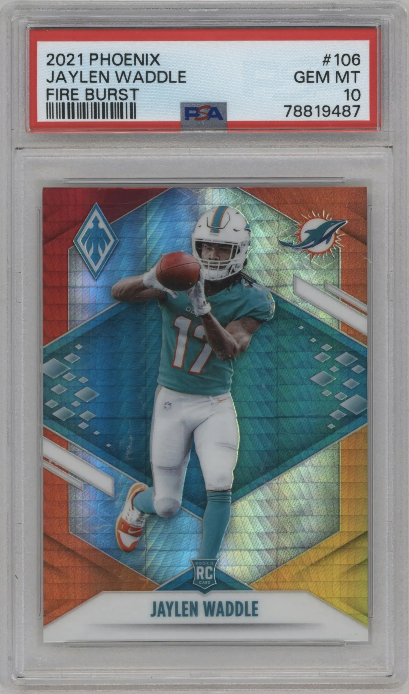 2021 Panini Phoenix Jaylen Waddle Fire Burst #106 PSA 10